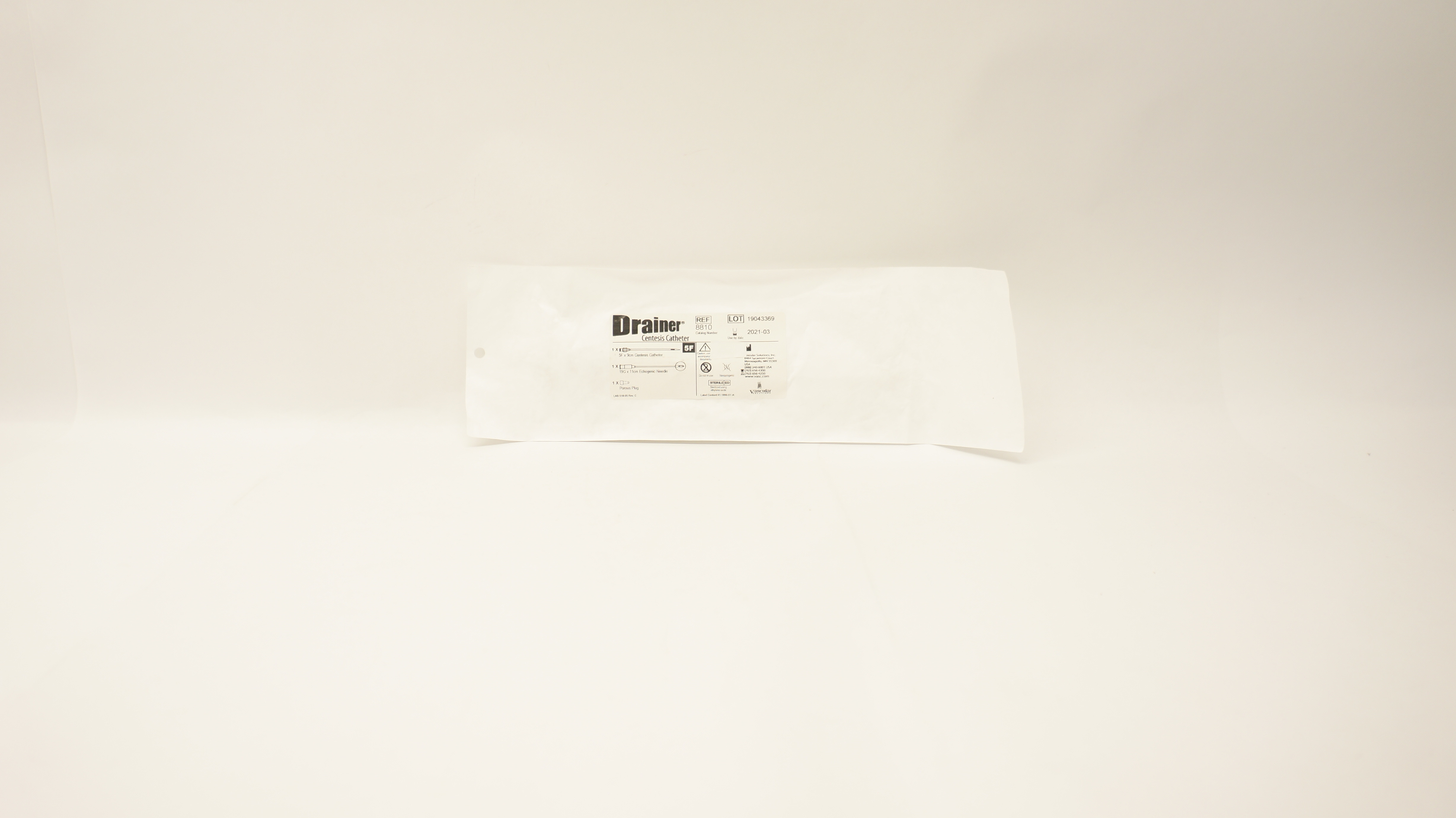 Vascular Solutions 8810 Drainer Centesis Cath 5F x 9cm Cath.19G x 11cm Ndle. (x)