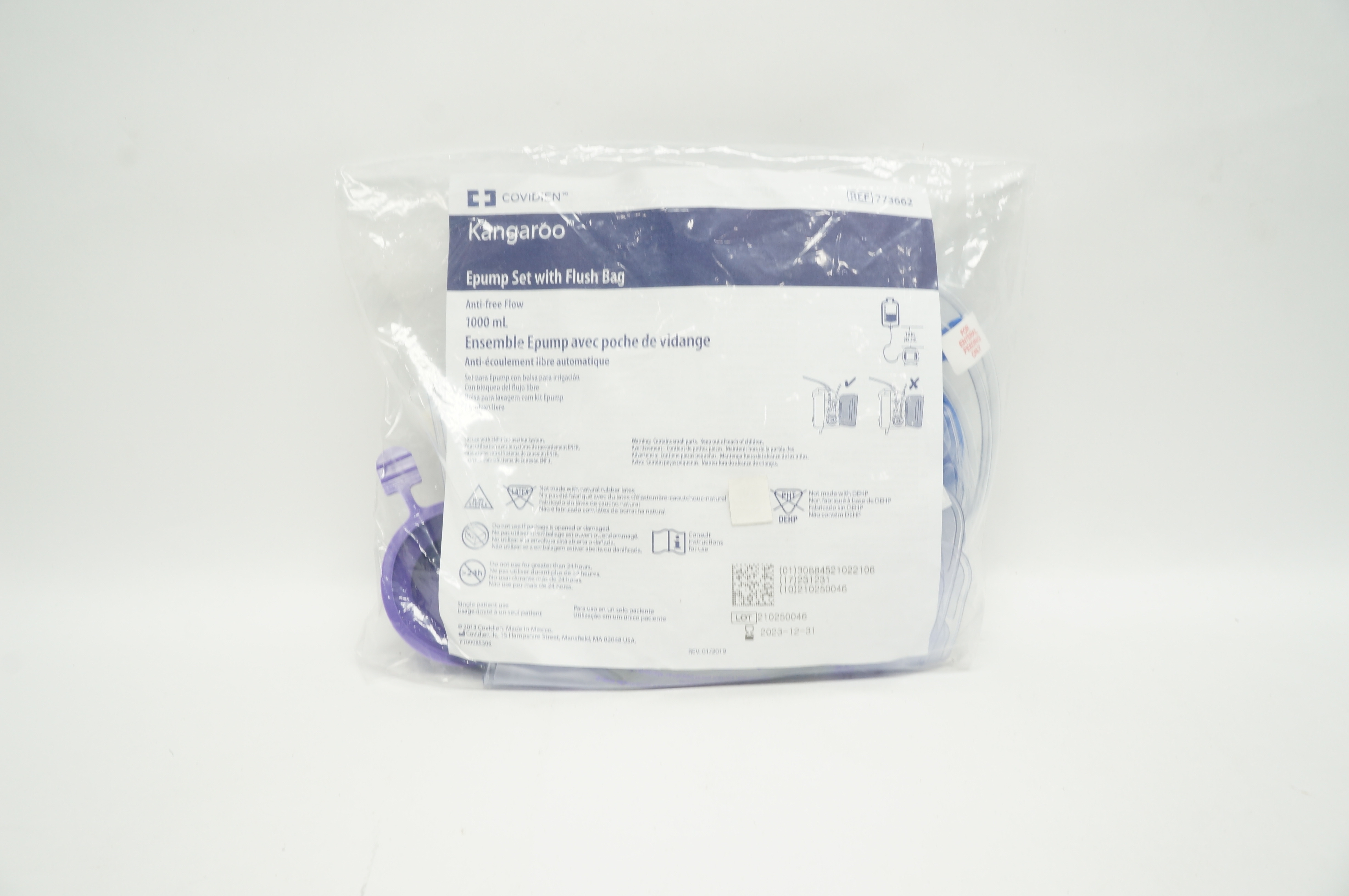 Covidien 773662 Kangaroo Epump Set with Flash Bag Anti-Free Flow 1000mL