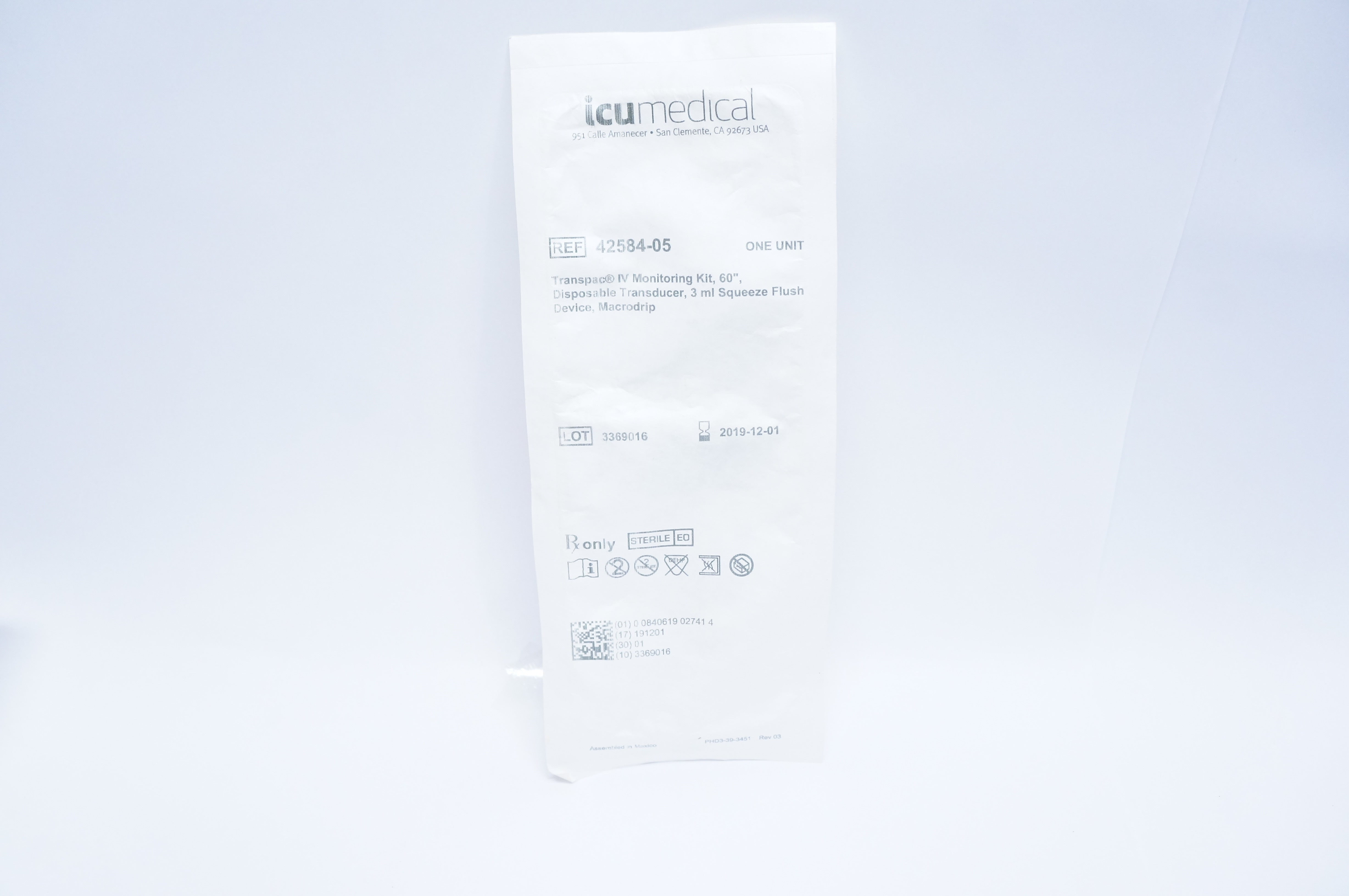 ICU medical 42584-05 Transpac IV Monitoring Kit 60inch, 3ml Squeeze Flush (x)