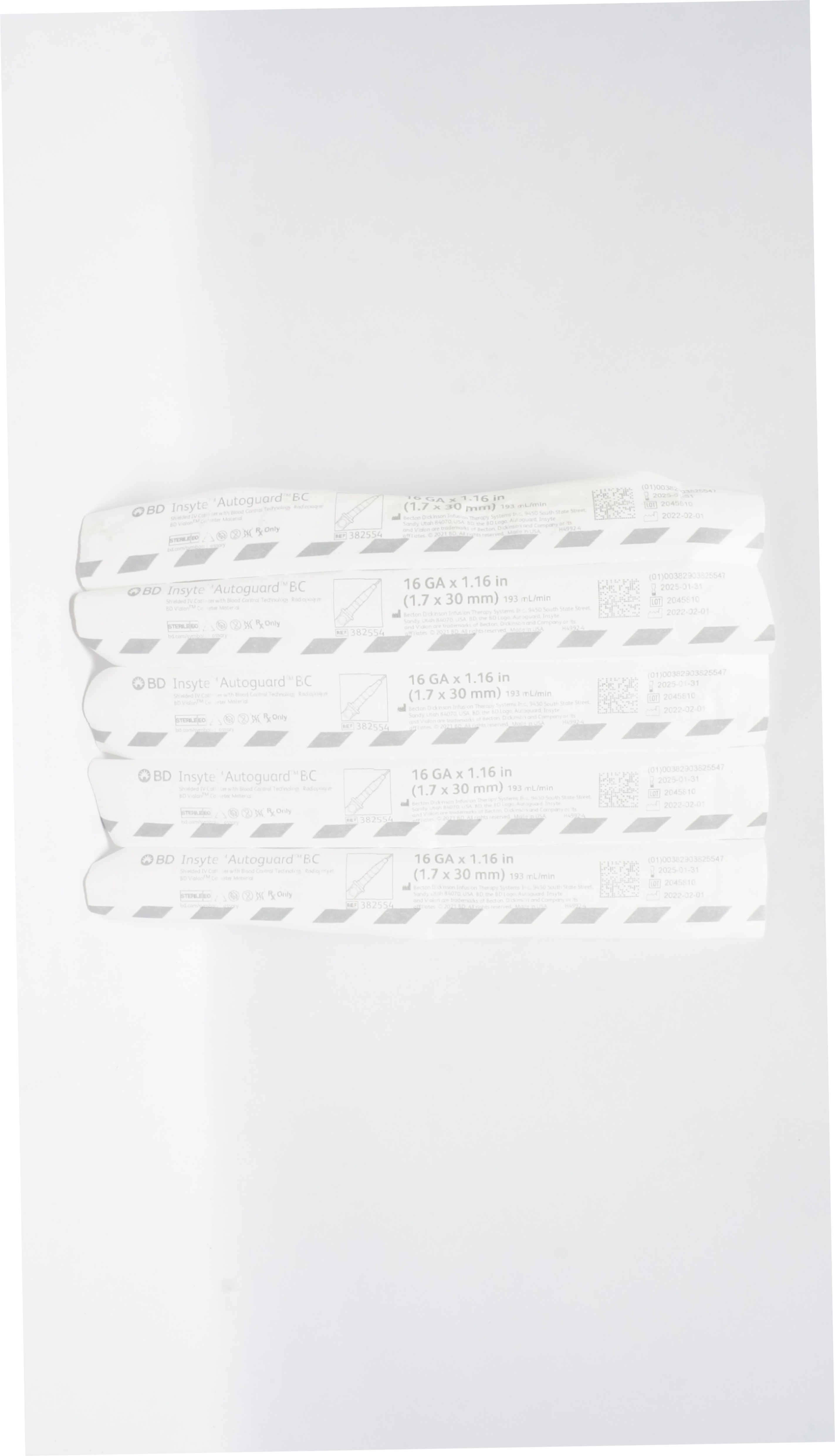 BD 382554 Insyte Autoguard BC Shielded IV Cath. 16GA x 1.16 inch - Lot of 5 (x)