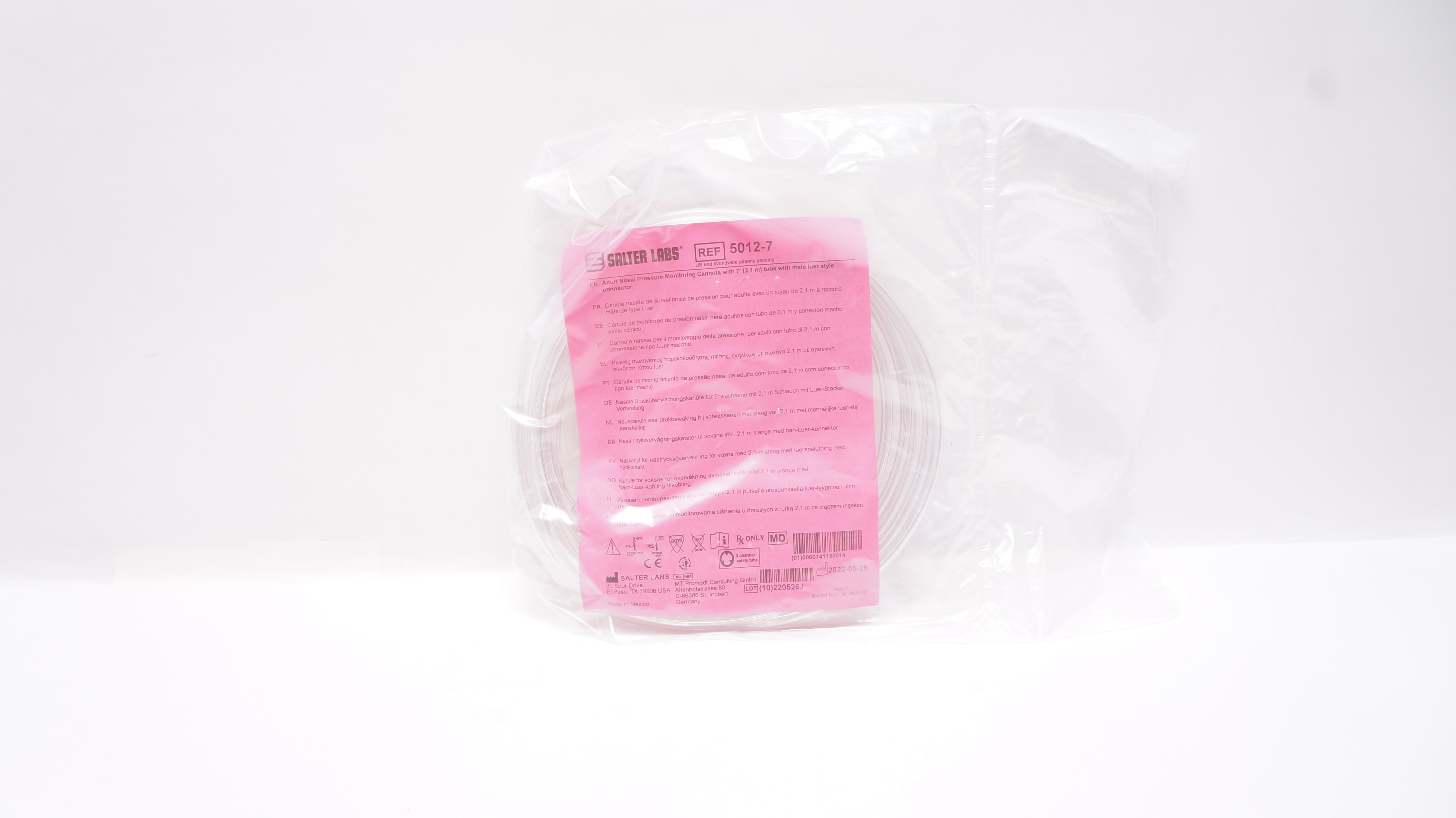 Salter Labs 5012-7 Adult Nasal Pressure Monitoring Cannula