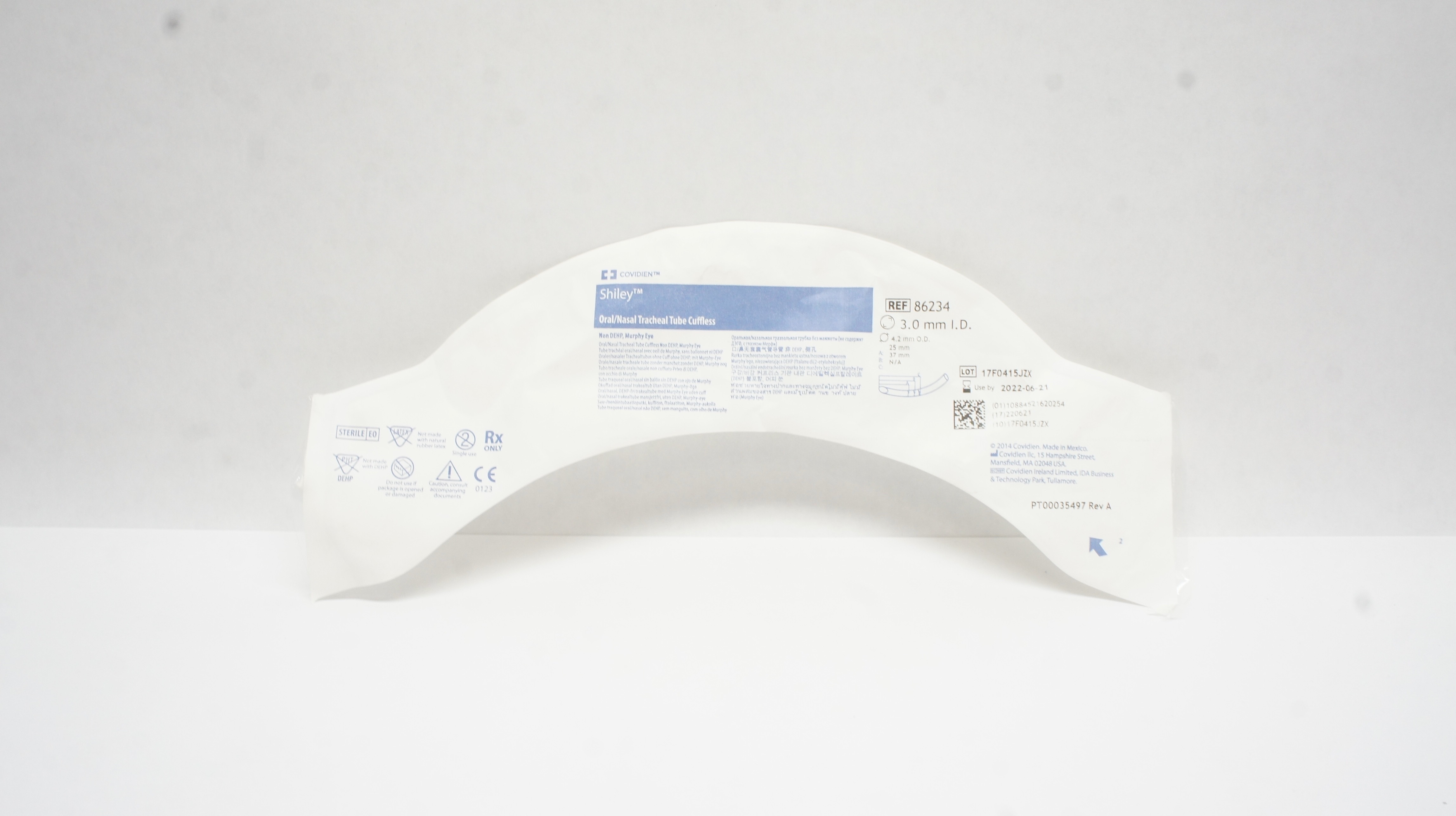 Covidien 86234 Shiley Oral/Nasal Tracheal Tube Cuffless 3.0 I.D. x 4.2mm O.D.(x)