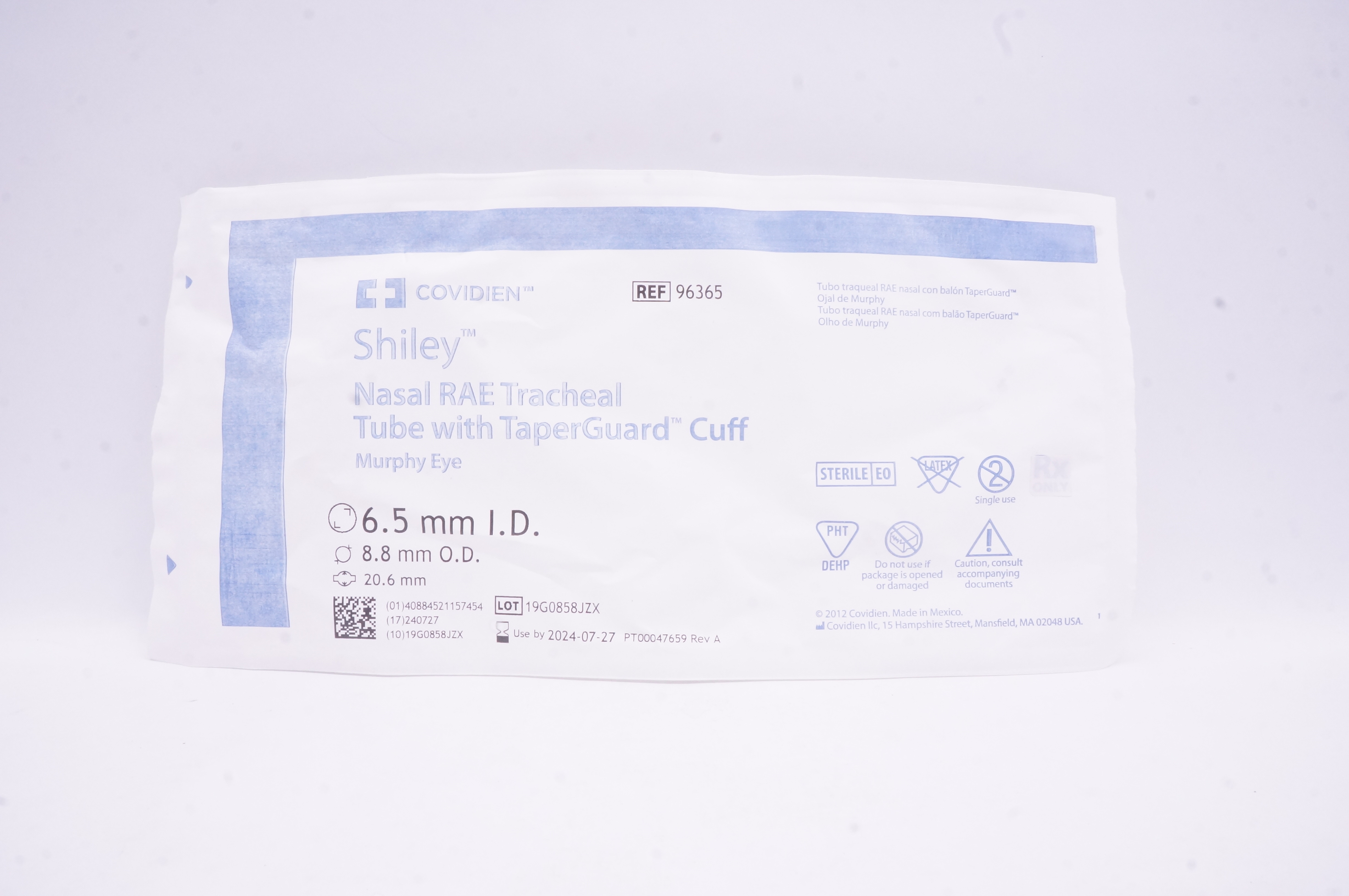 Covidien 96365 Shiley Nasal Rae Tracheal Tube 6.5mm ID x 8.8mm OD
