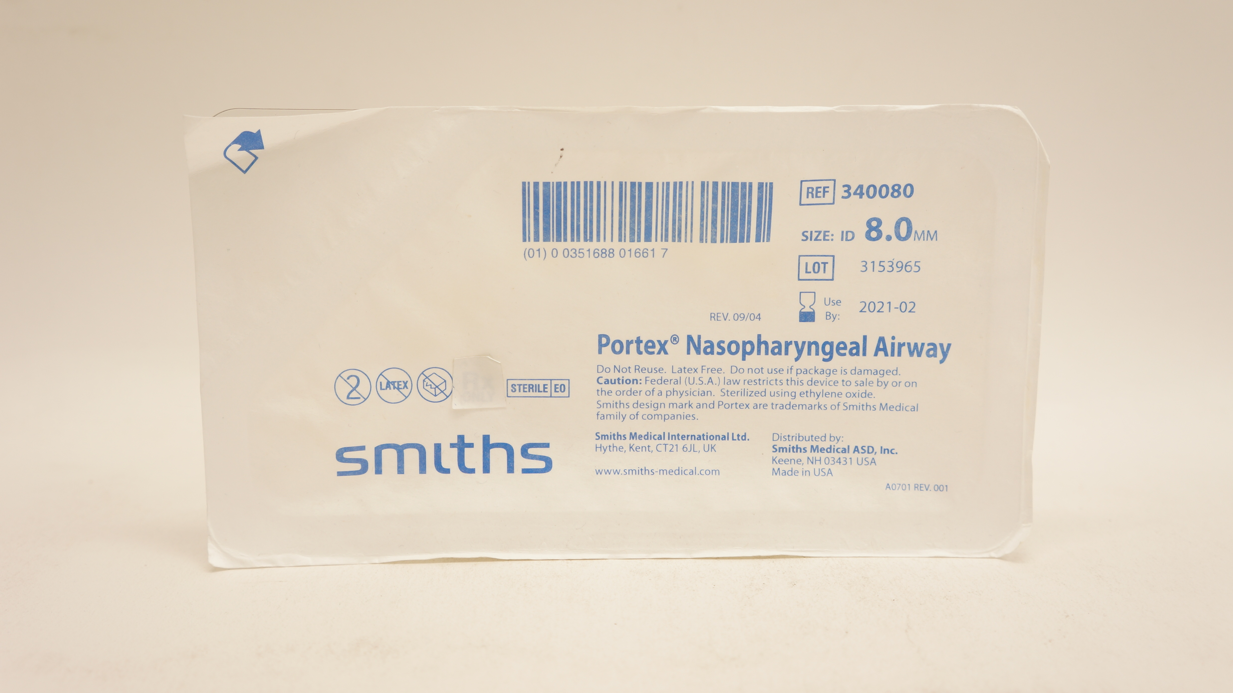 Smiths Medical 340080 Portex Nasopharyngeal Airway Size: ID 8.0 mm (x)