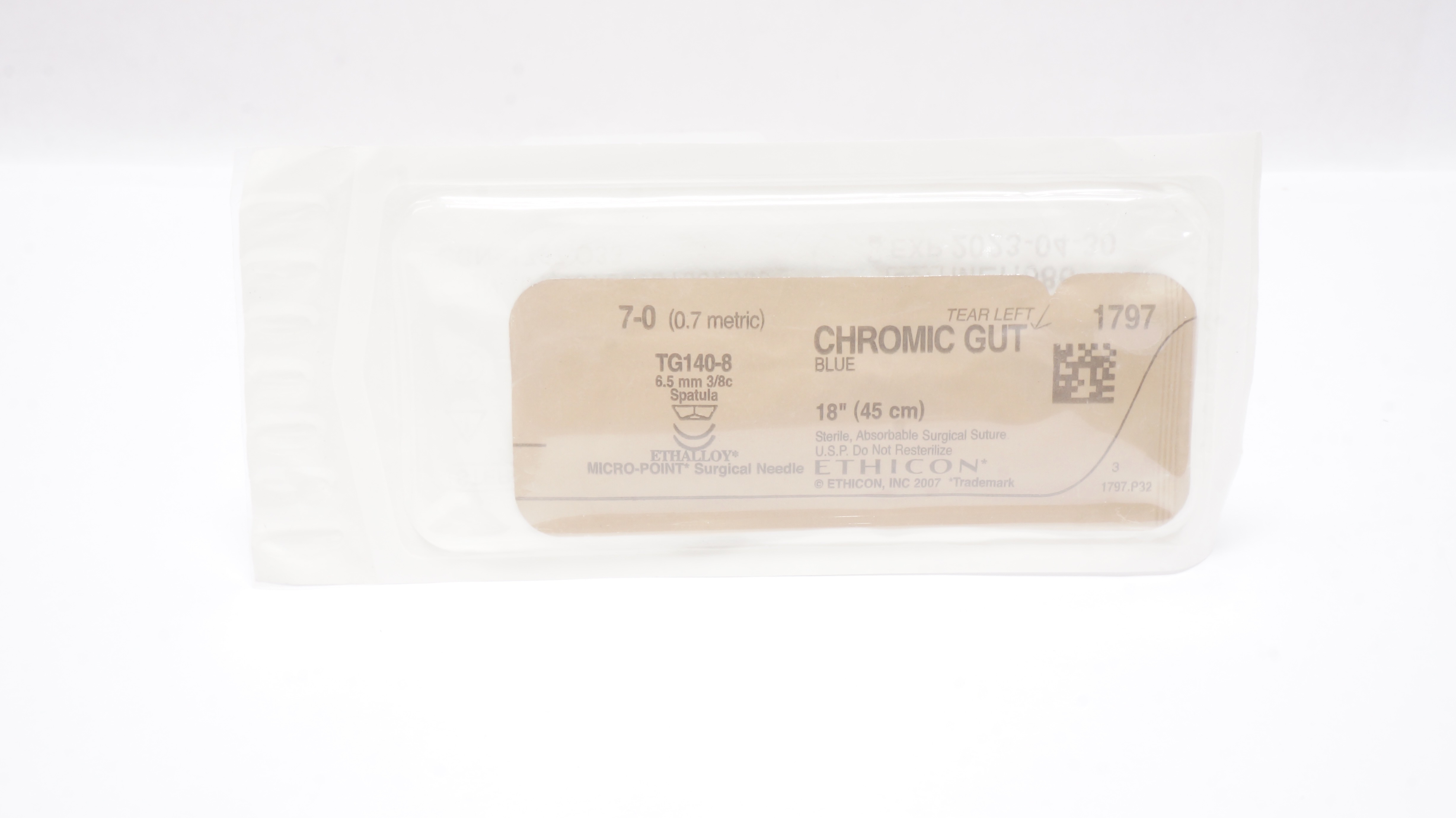 Ethicon 1797 7-0 Chromic Gut Stre TG140-8 6.5mm 3/8c Spatula, 18inch (x)