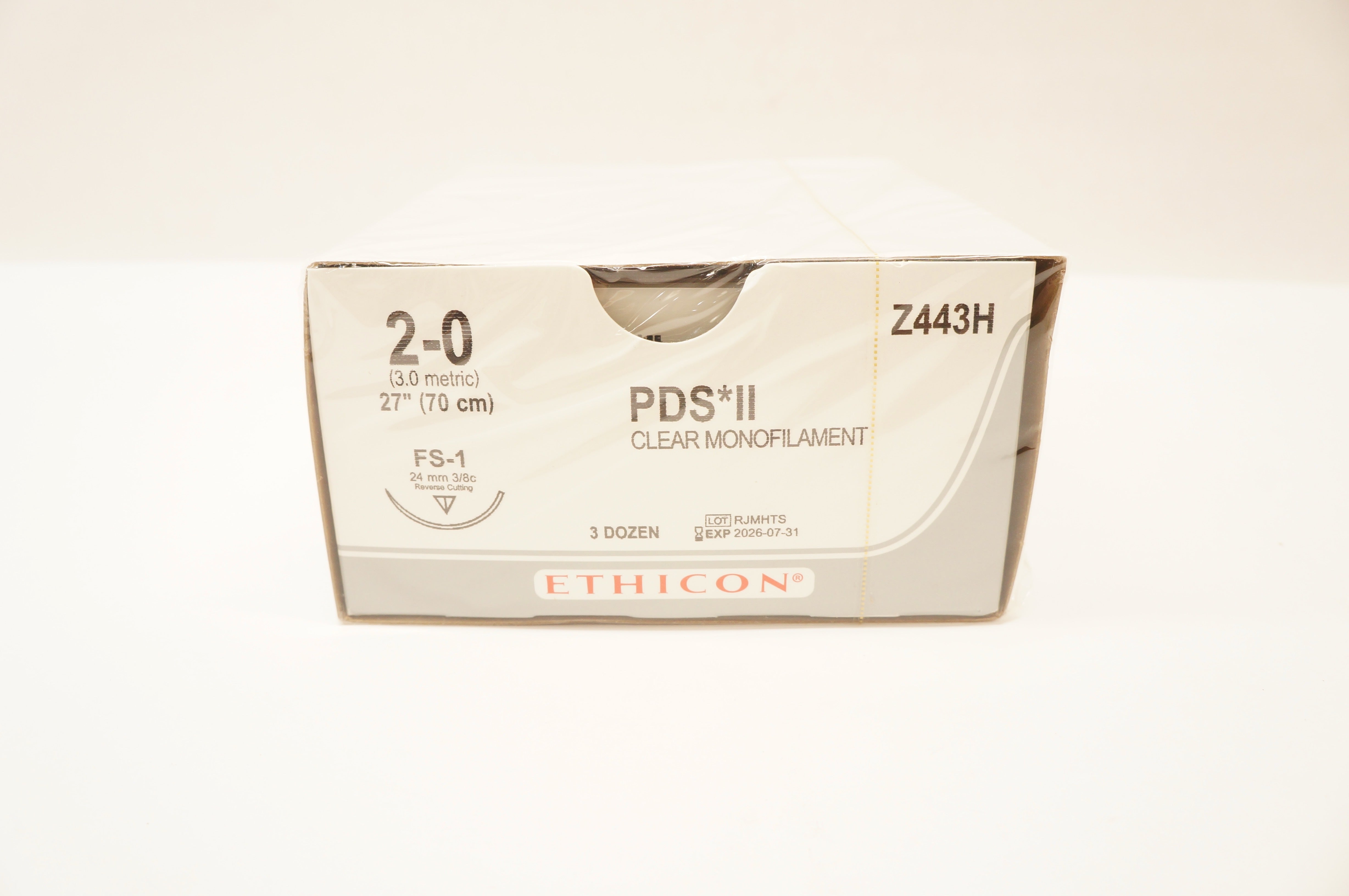 Ethicon Z443H 2-0 PDS II Stre FS-1 24mm 3/8c Reverse Cutting, 27inch - Box of 36