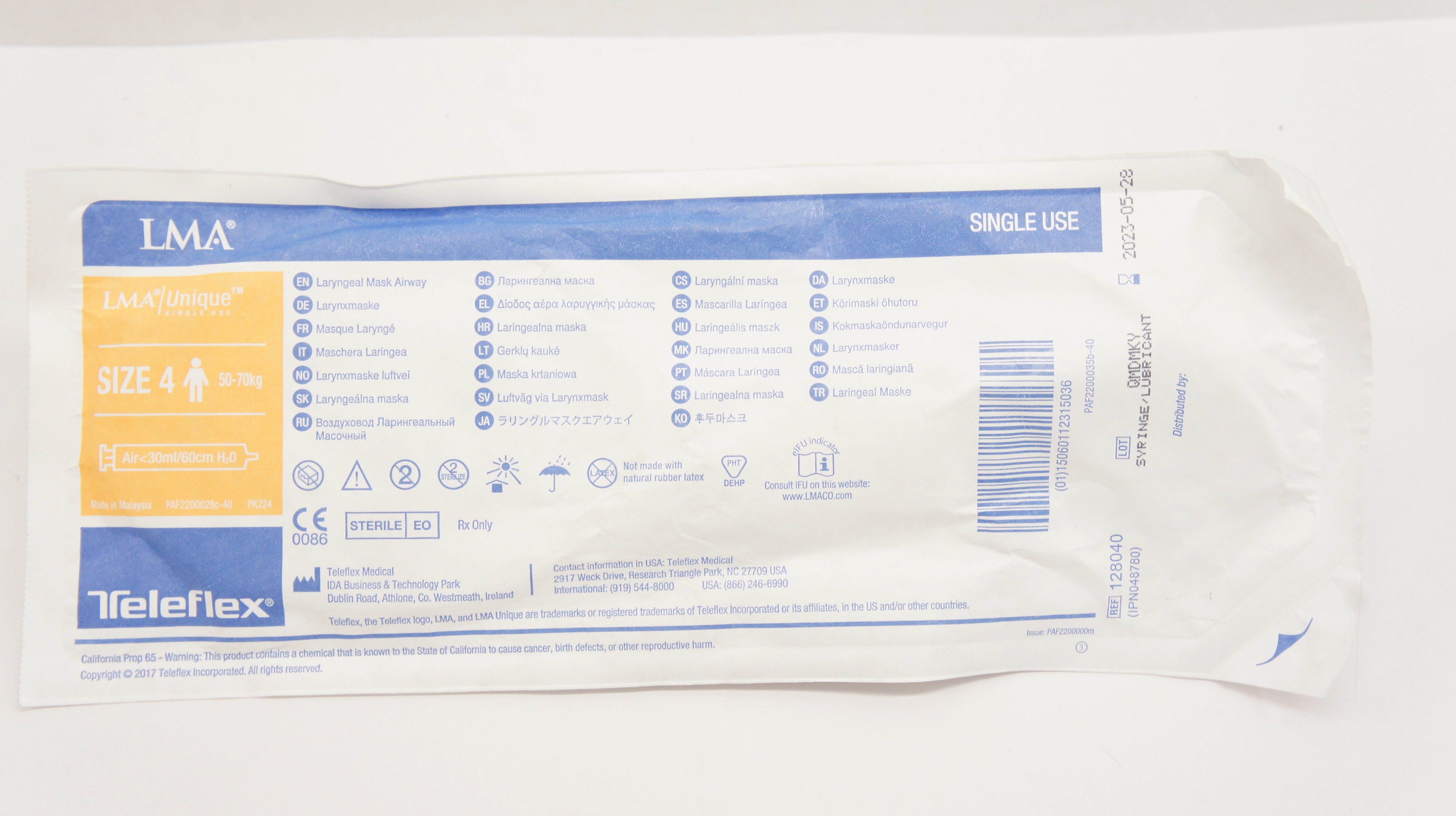 Teleflex 128020 LMA Unique Laryngeal Mask Airway, Size 2, 10-20kg (x)