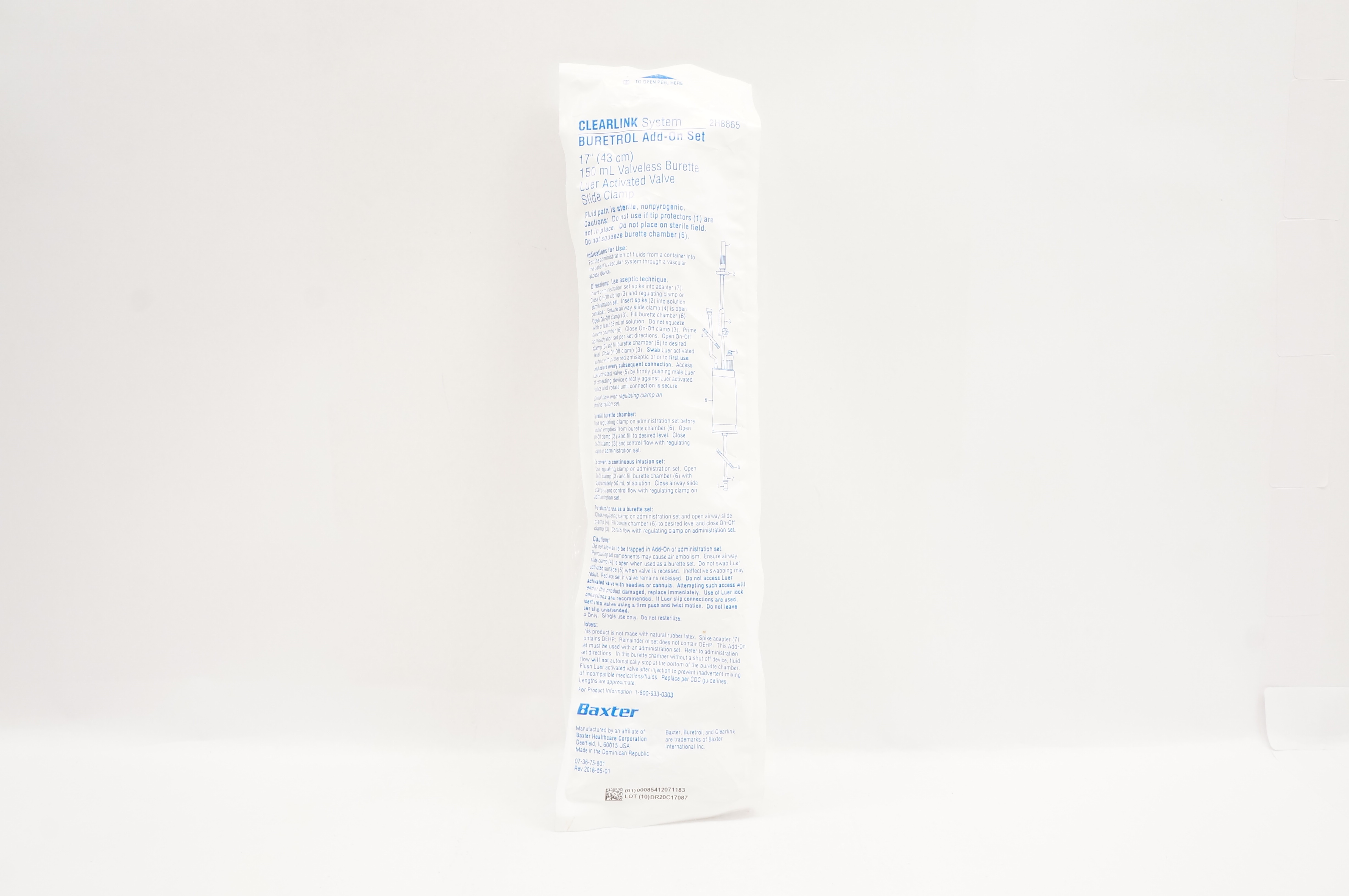 Baxter 2H8865 Clearlink System Buretrol Add-On Set 17 inch x 150mL
