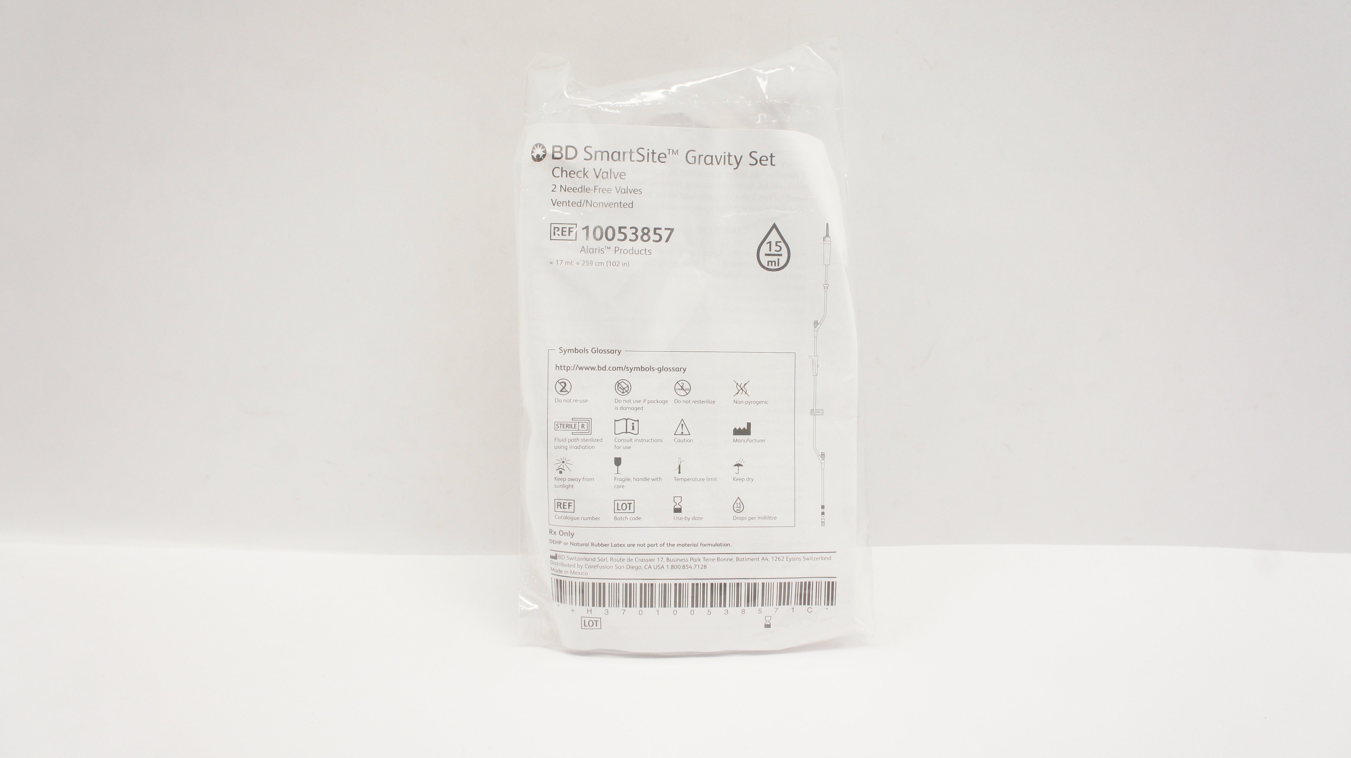 BD 10053857 SmartSite Gravity Set Check Valve 15mL 102inch (x)