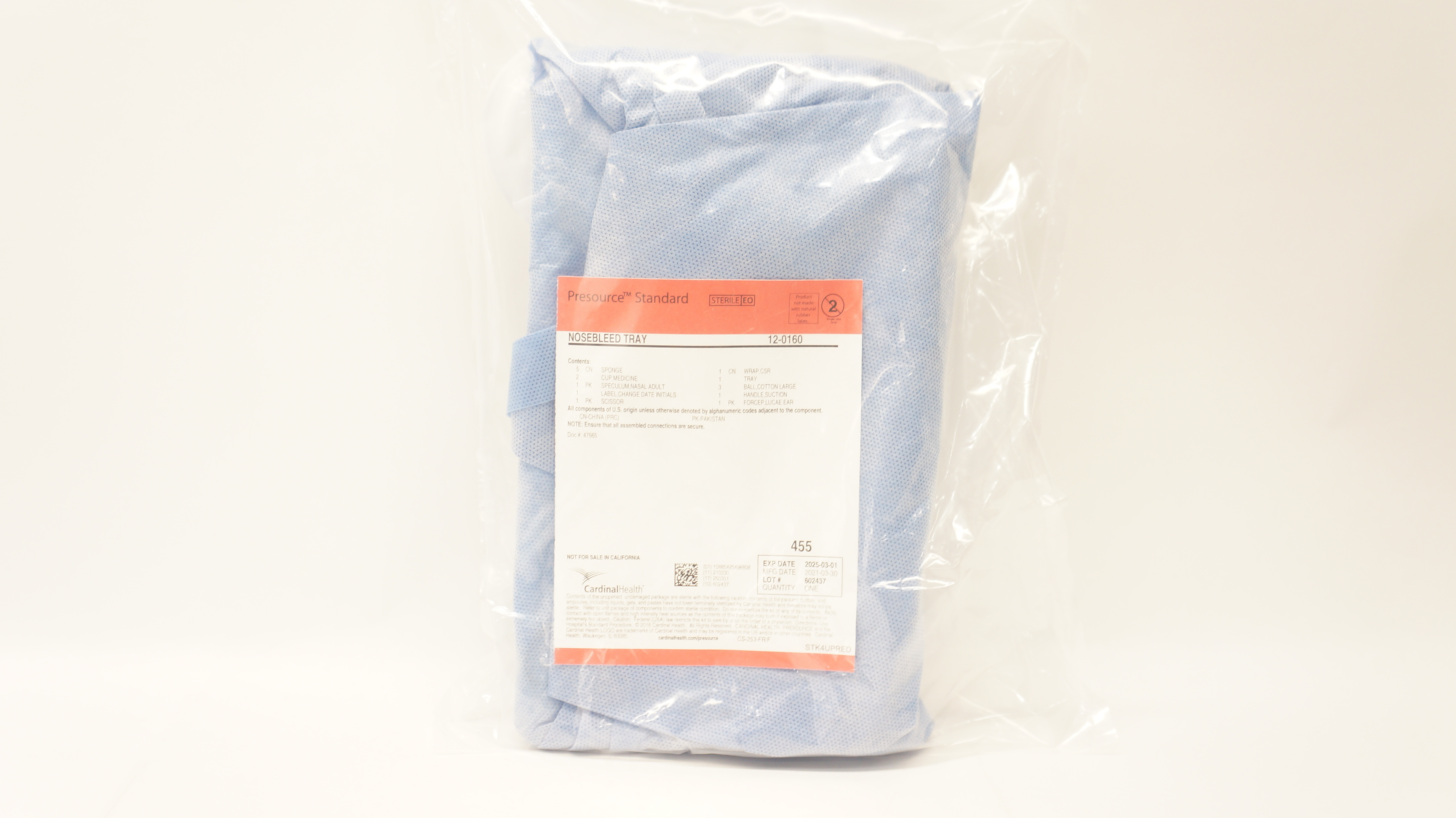 Cardinal Health 12-0160 Presource Standard Nosebleed Tray