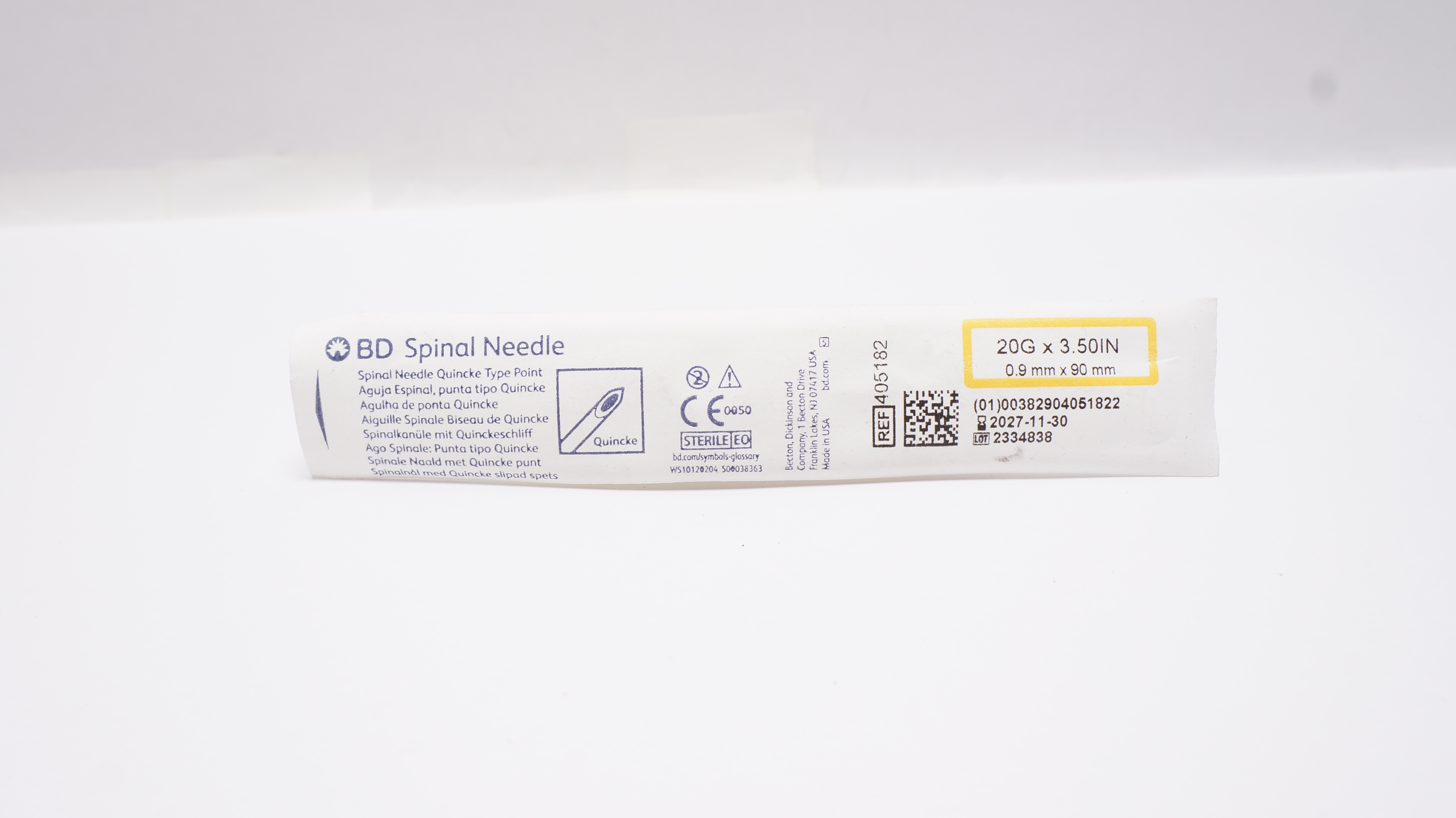 BD 405182 Spinal Ndle Quincke Type Point 20Ga x 3.50 inch