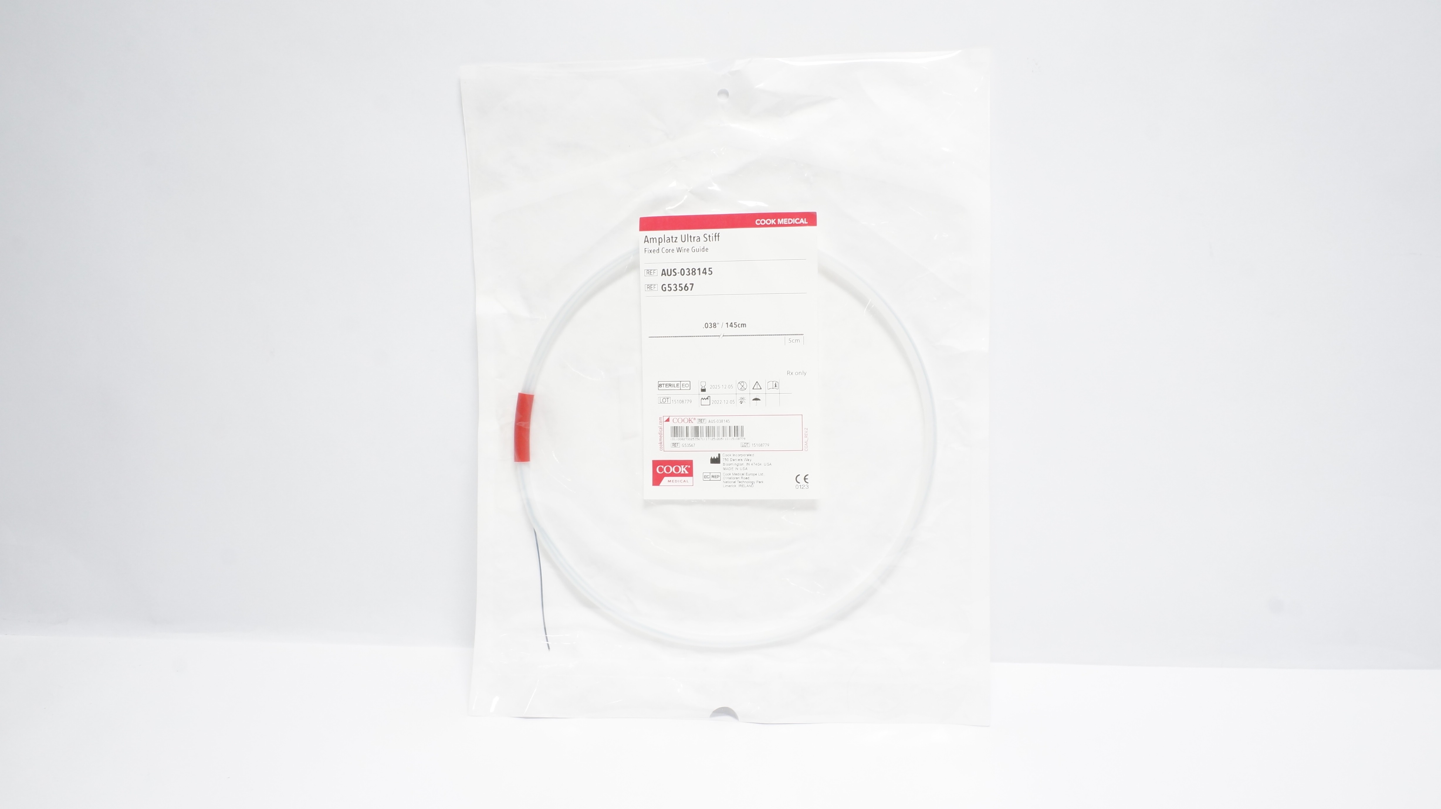 Cook Medical G53567 Amplatz Ultra Stiff, Fixed Core Wire Guide .038inch/145cm(x)