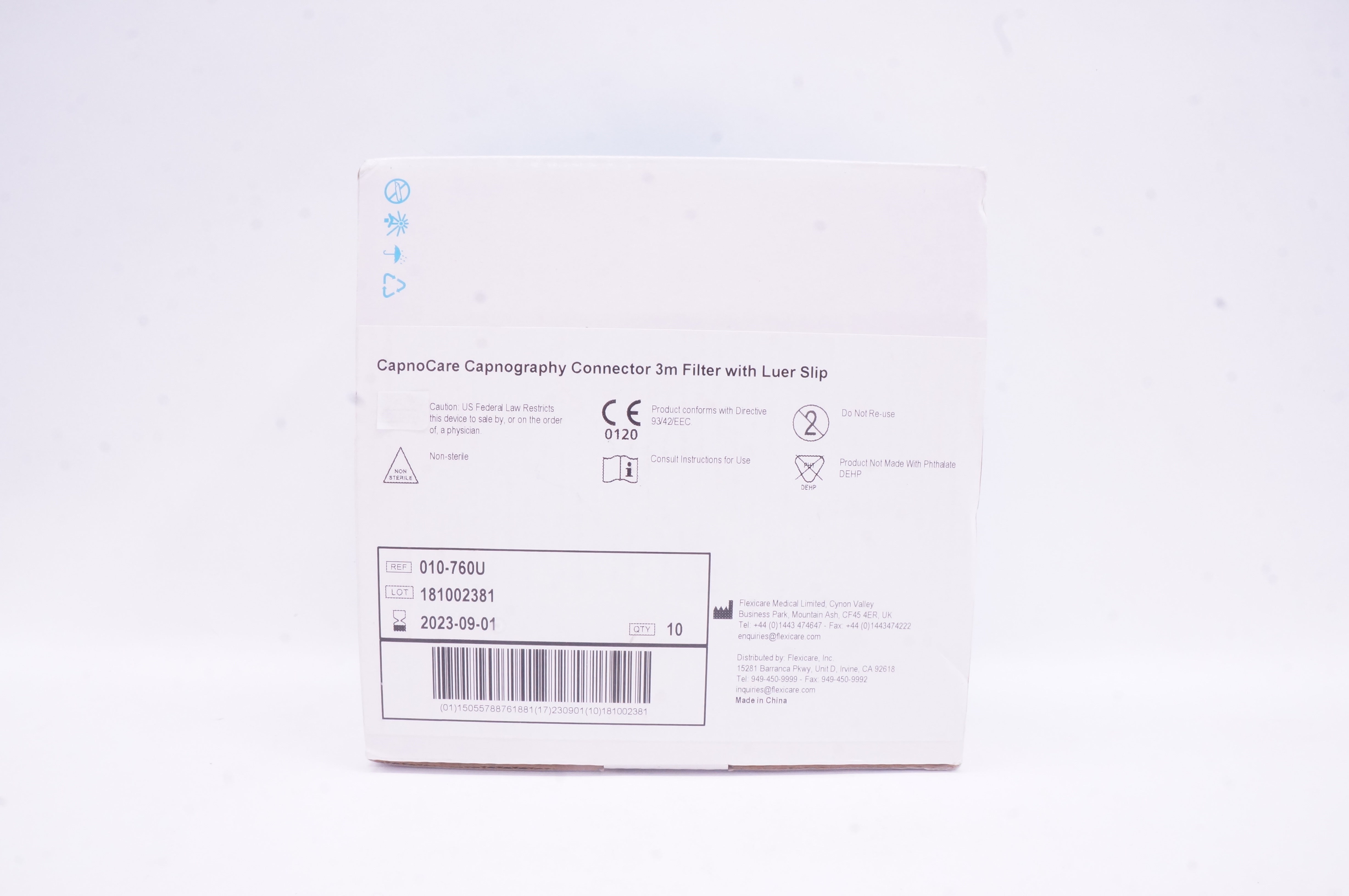 CapnoCare 010-760U Capnography Connector 3m Filter with Luer Slip - Box of 10