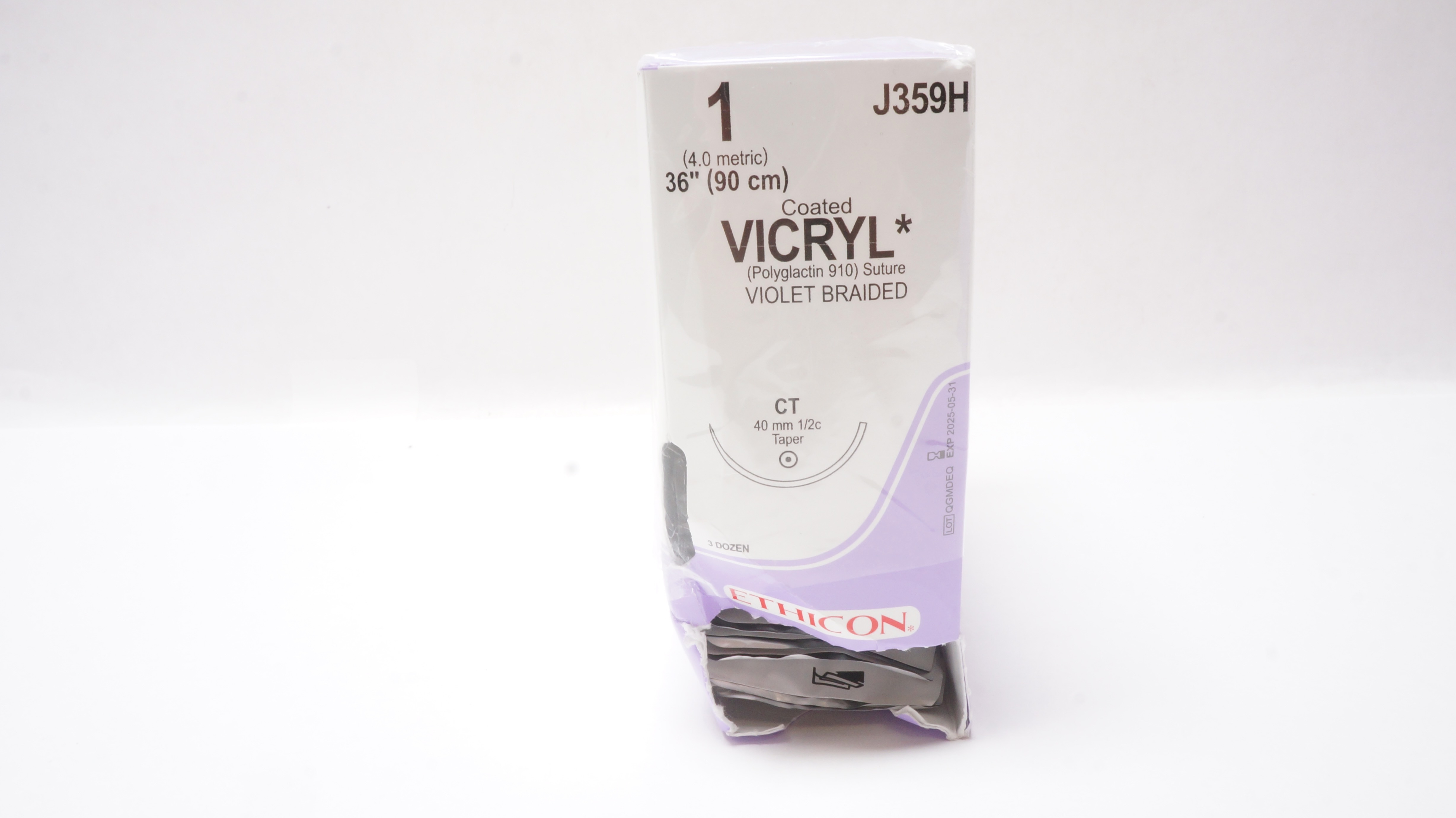 Ethicon J359H 1 Coated VICRYL Stre CT 40mm 1/2C Taper, 36inch - Box of 25