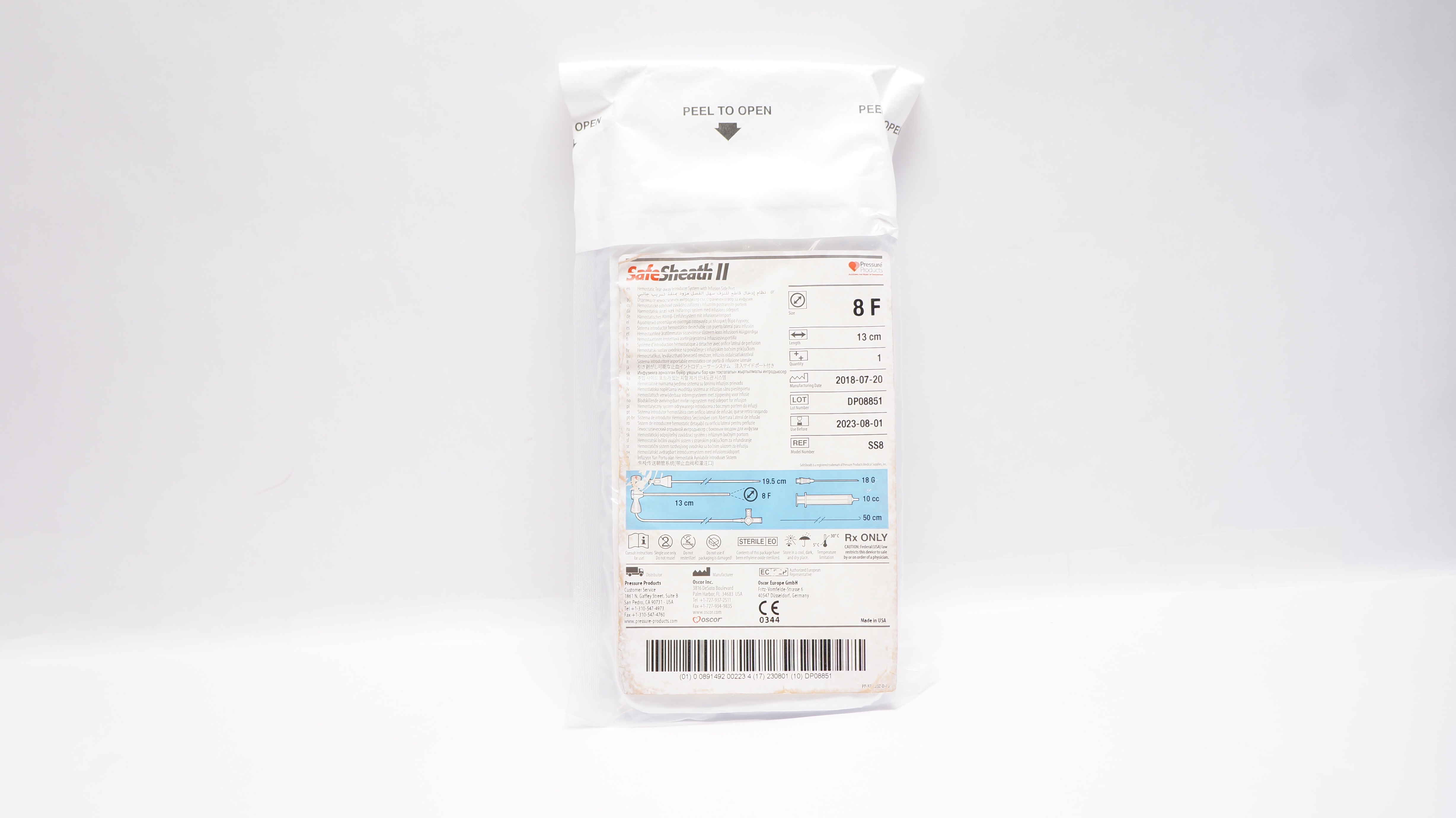 Oscor SS8 Safe Sheath II Hemostatic Tear-Away Introducer System 8F (x)