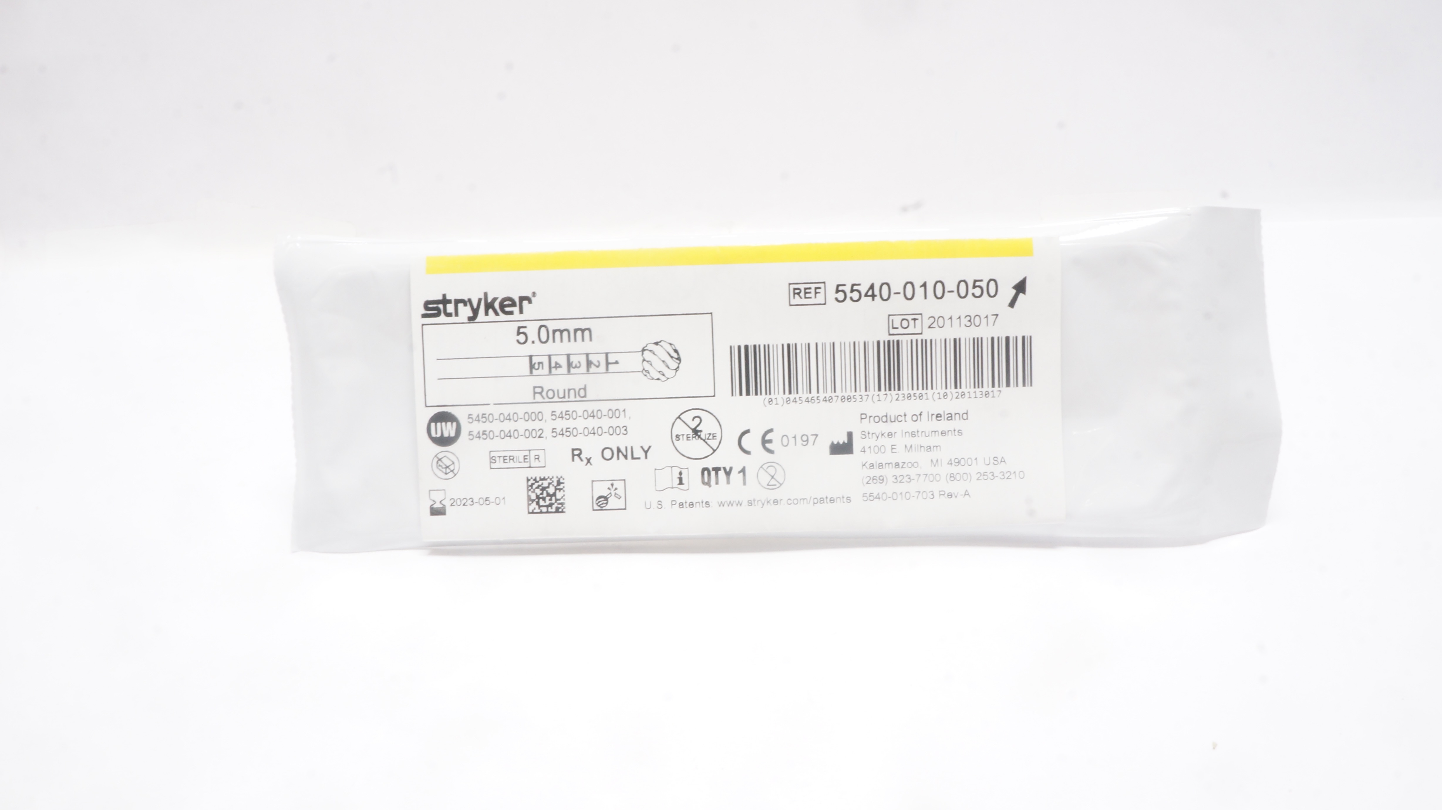 Stryker 5540-010-050 Round Fluted Bur, 5.0mm (x)