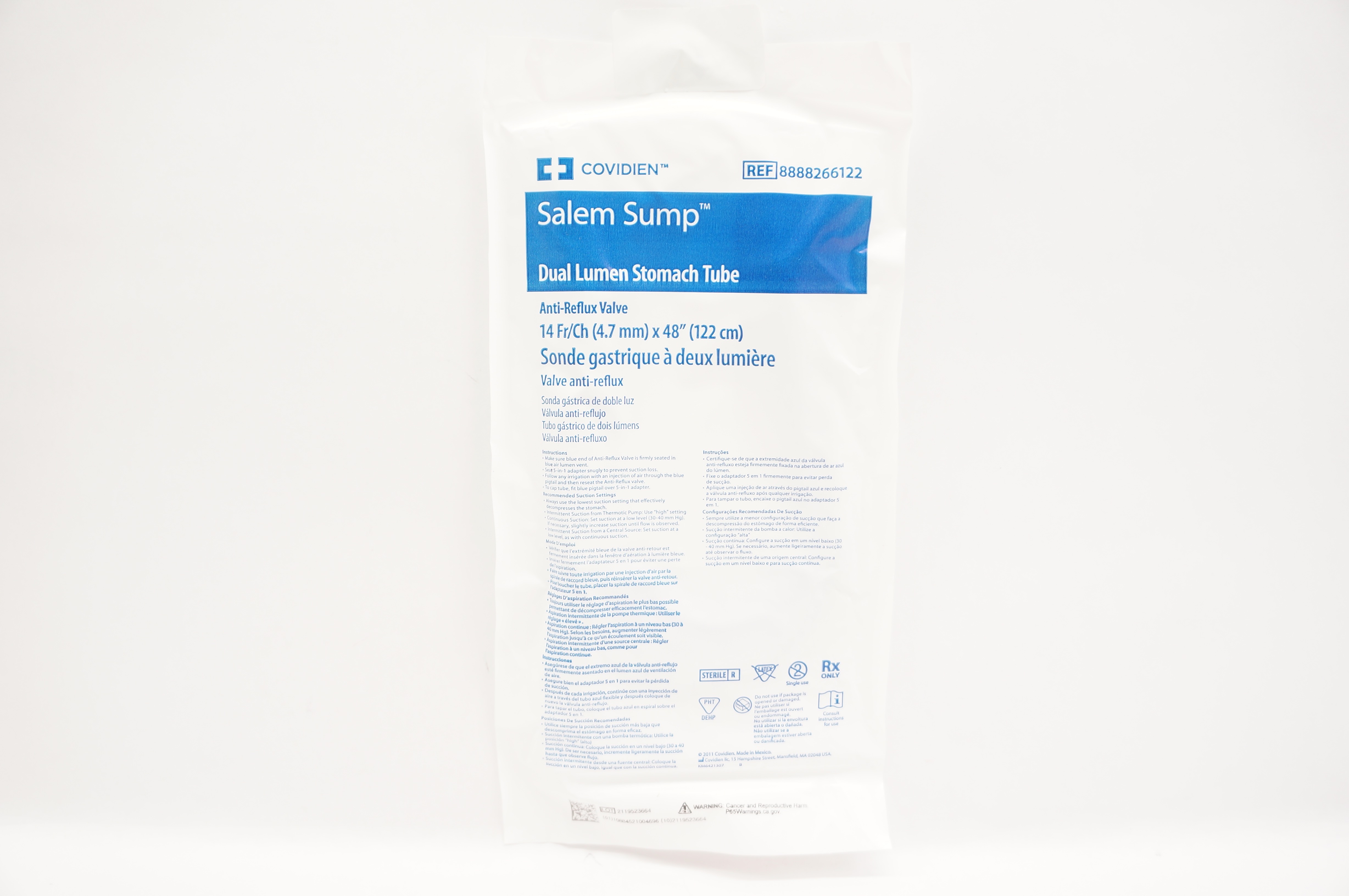 Covidien 8888266122 Salem Sump Dual Lumen Stomach Tube 14Fr/Ch x 48 inch
