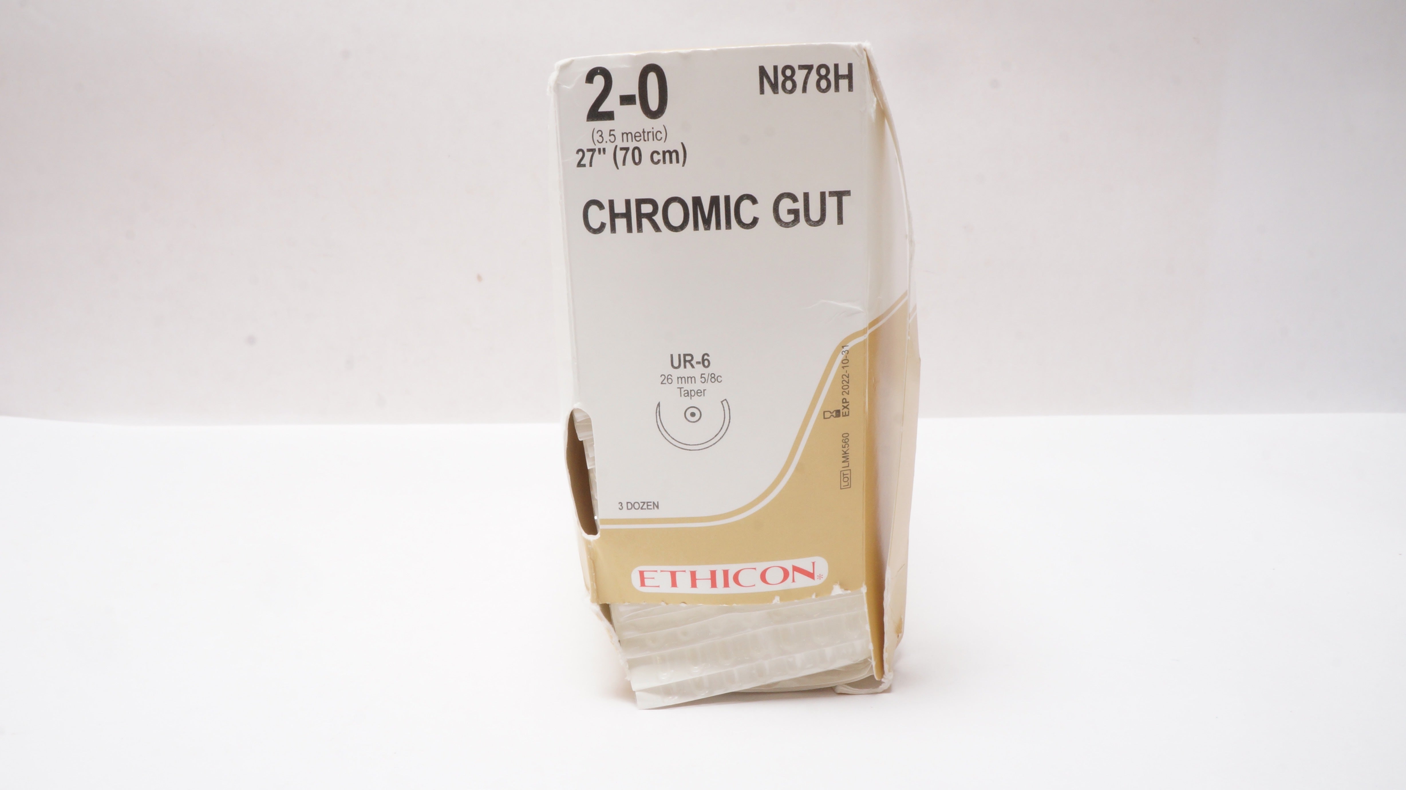 Ethicon N878H 2-0 CHROMIC GUT, UR-6, 26mm 5/8c Taper, 27inch (x) - Box of 29