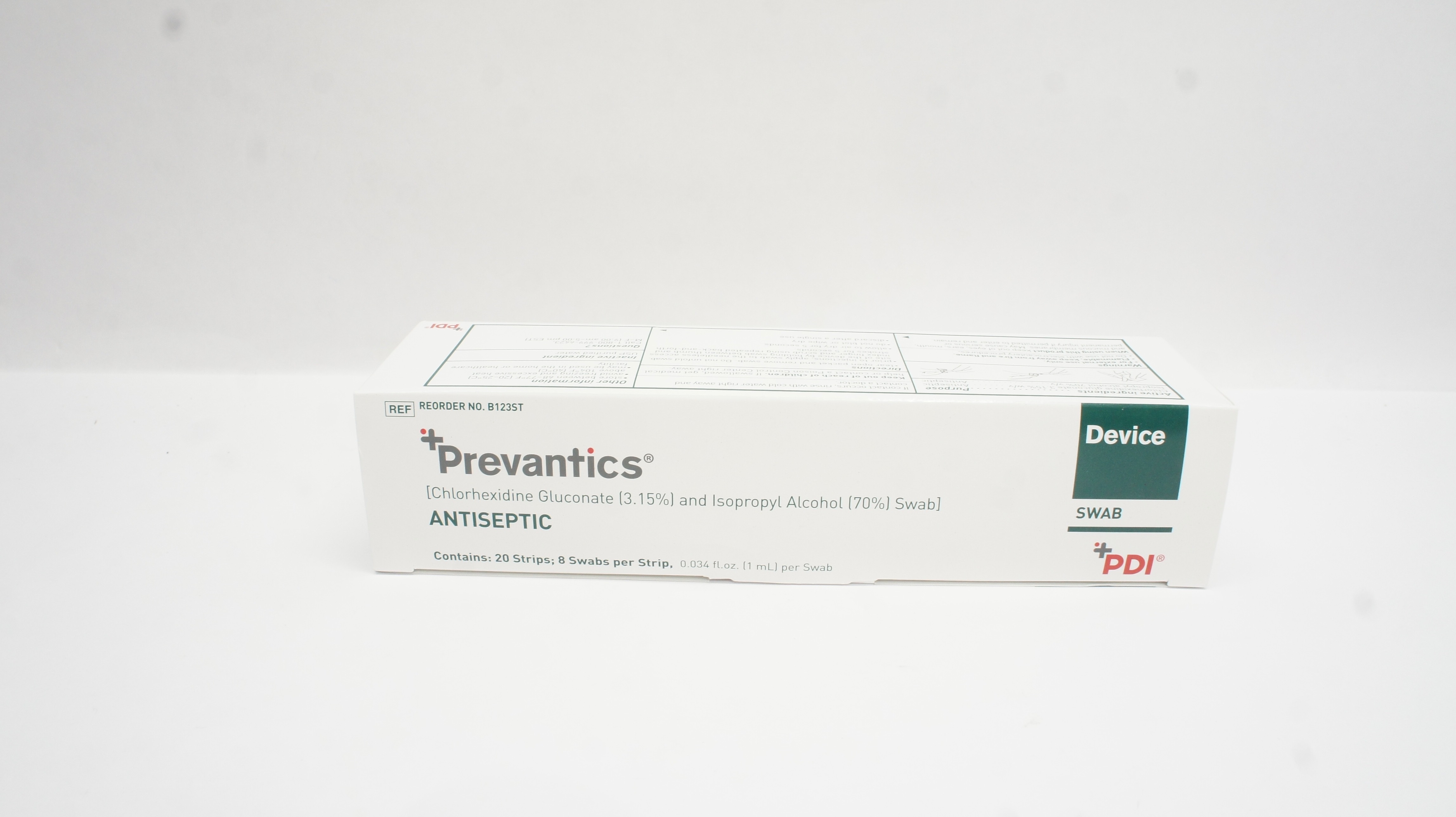 PDI B123ST Prevantics Device CHG Antiseptic Swabs 0.034 fl. oz. - Box of 160