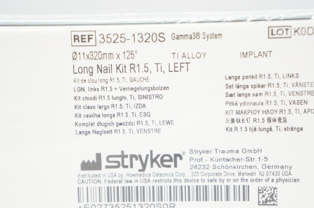 Stryker 3525-1320S Long Nail Kit R1.5, Ti, Left,  Ø 11 x 320mm x 125° (x)