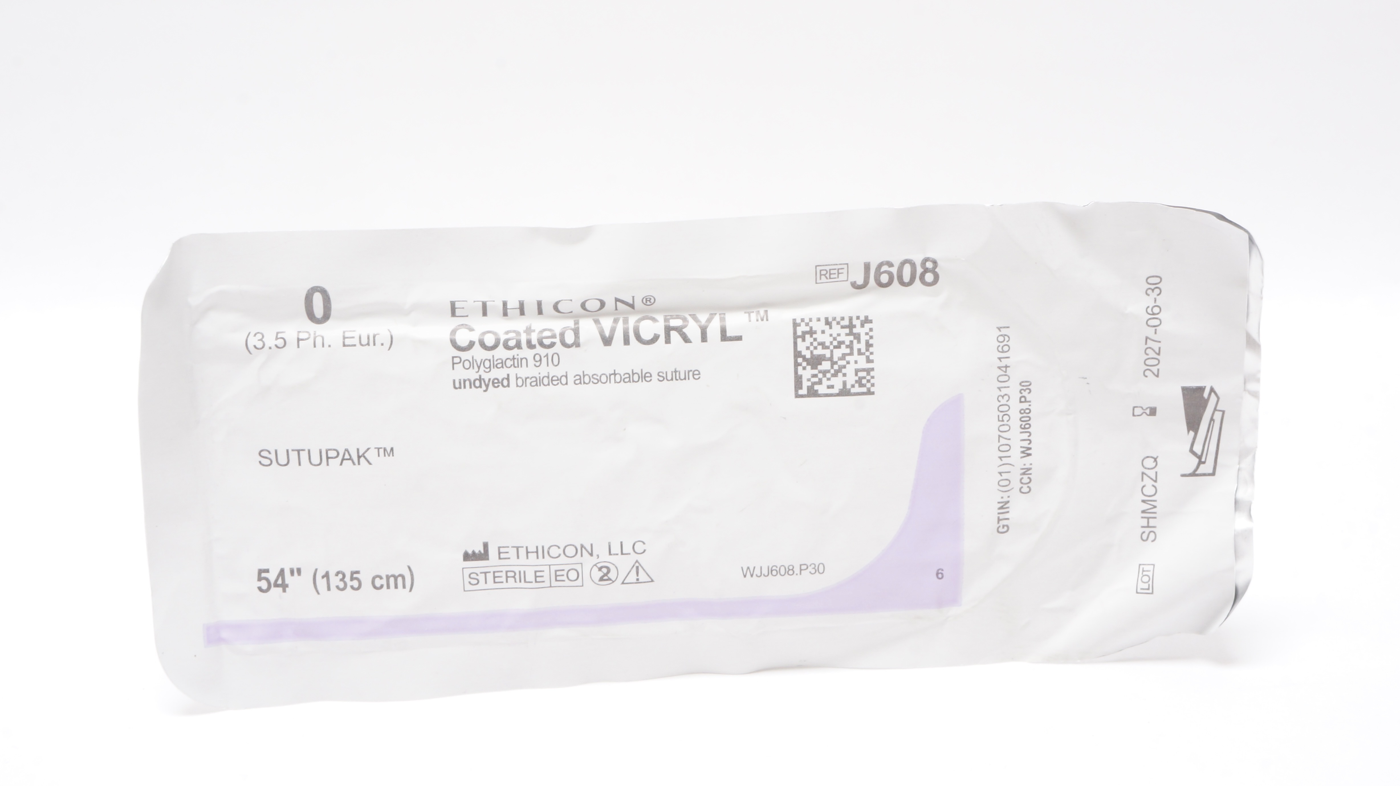 Ethicon J608 0 VICRYL (Polyglactin 910) Stre Undyed Braided 54inch