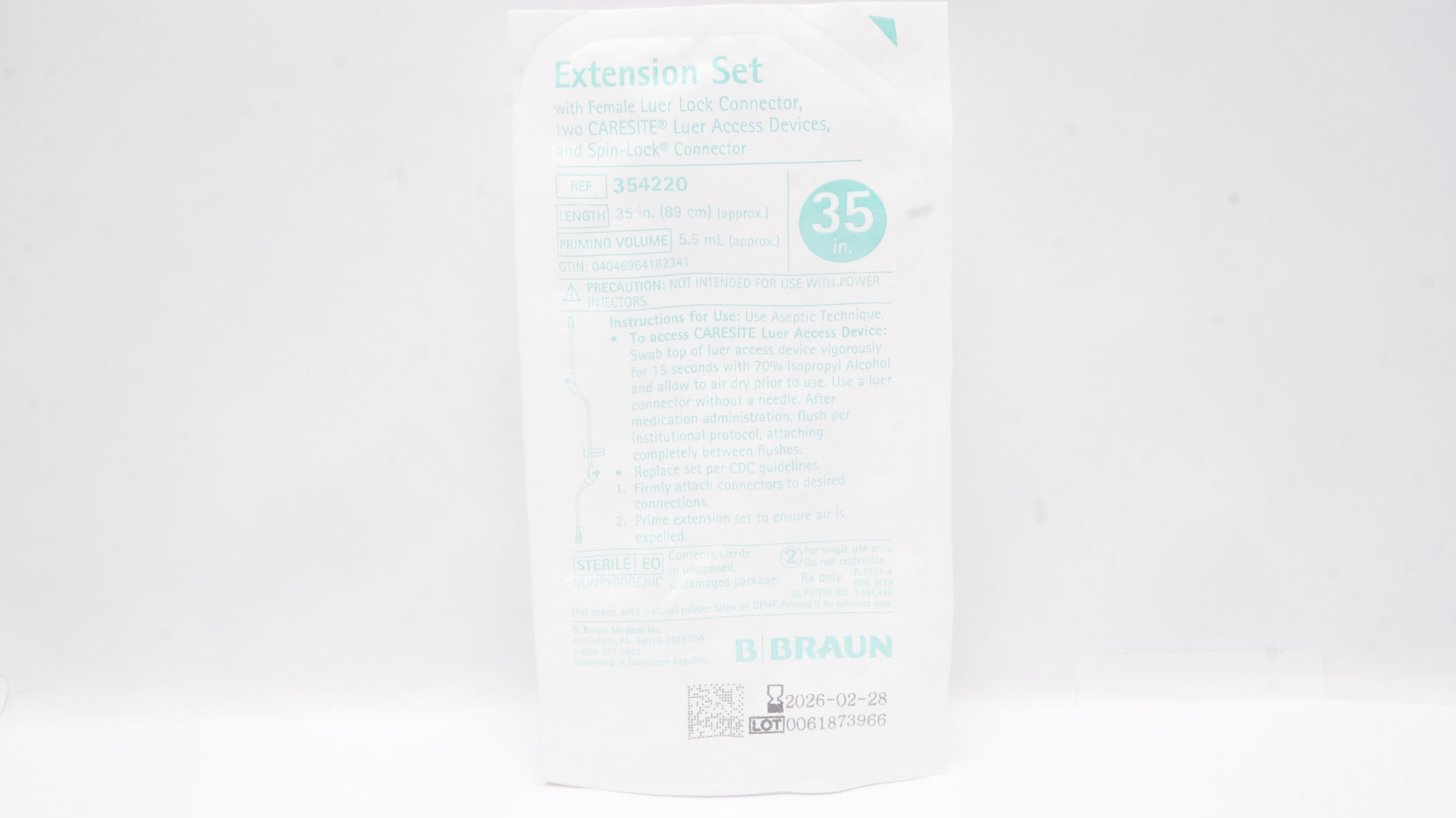 Braun 354220 Extension Set w/Female Luer Lock Connector 35inch x 5.5mL