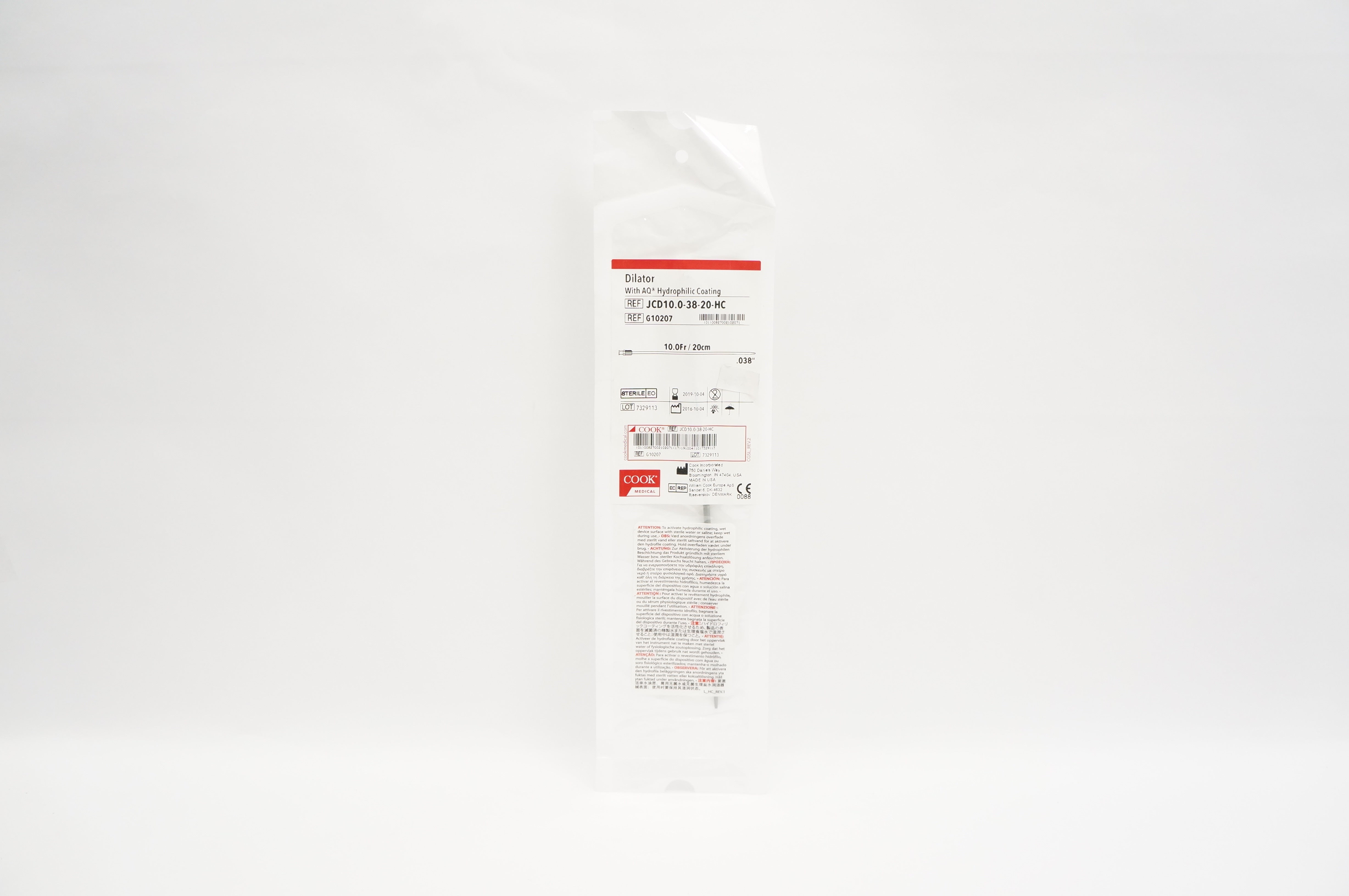 Cook Medical G10207 Dilator with AQ Hydrophilic Coating 10.0Fr 20cm (x)