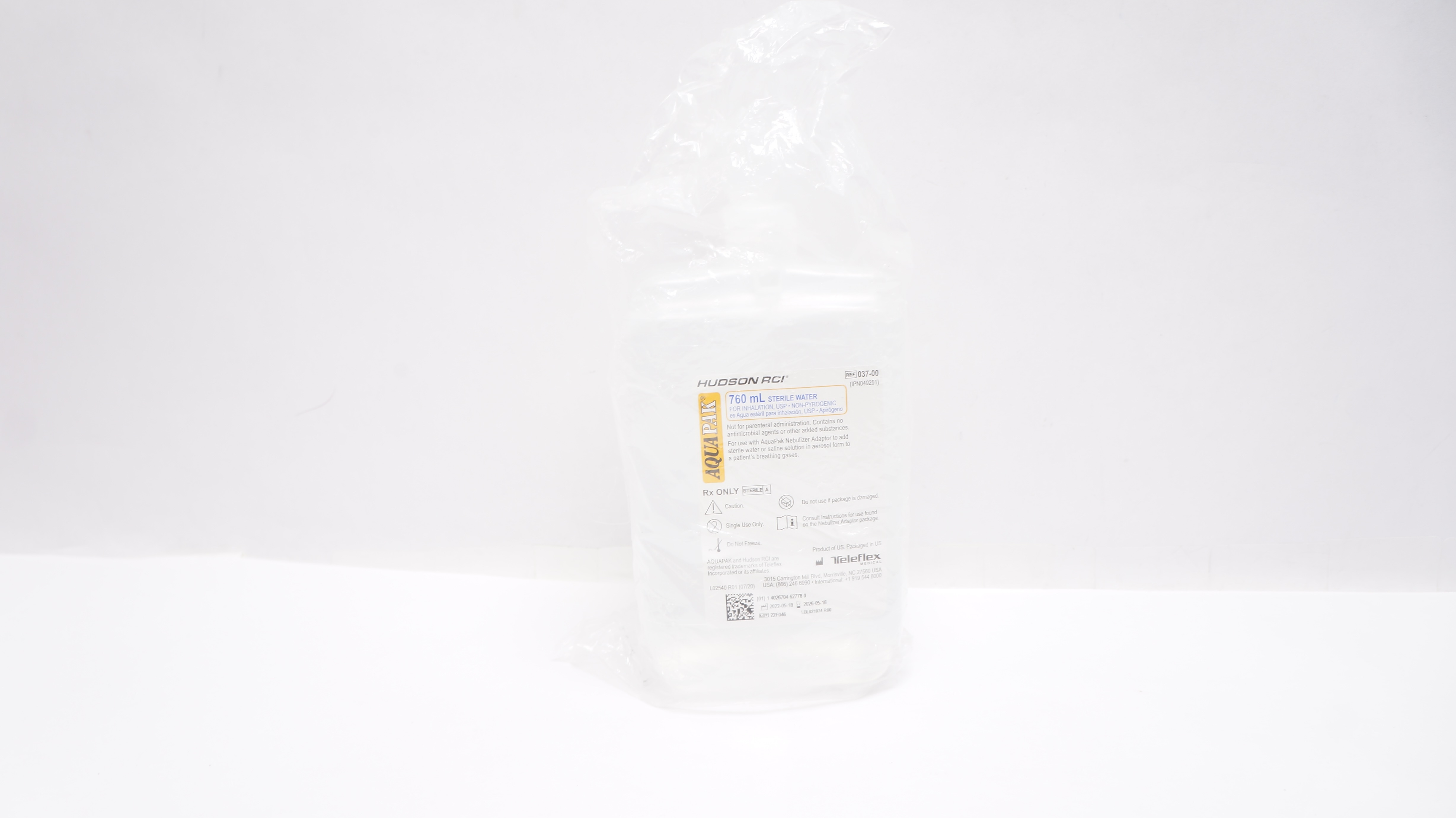 Teleflex 037-00 Hudson RCI Aqua Pak Sterile Water For Inhalation 760mL