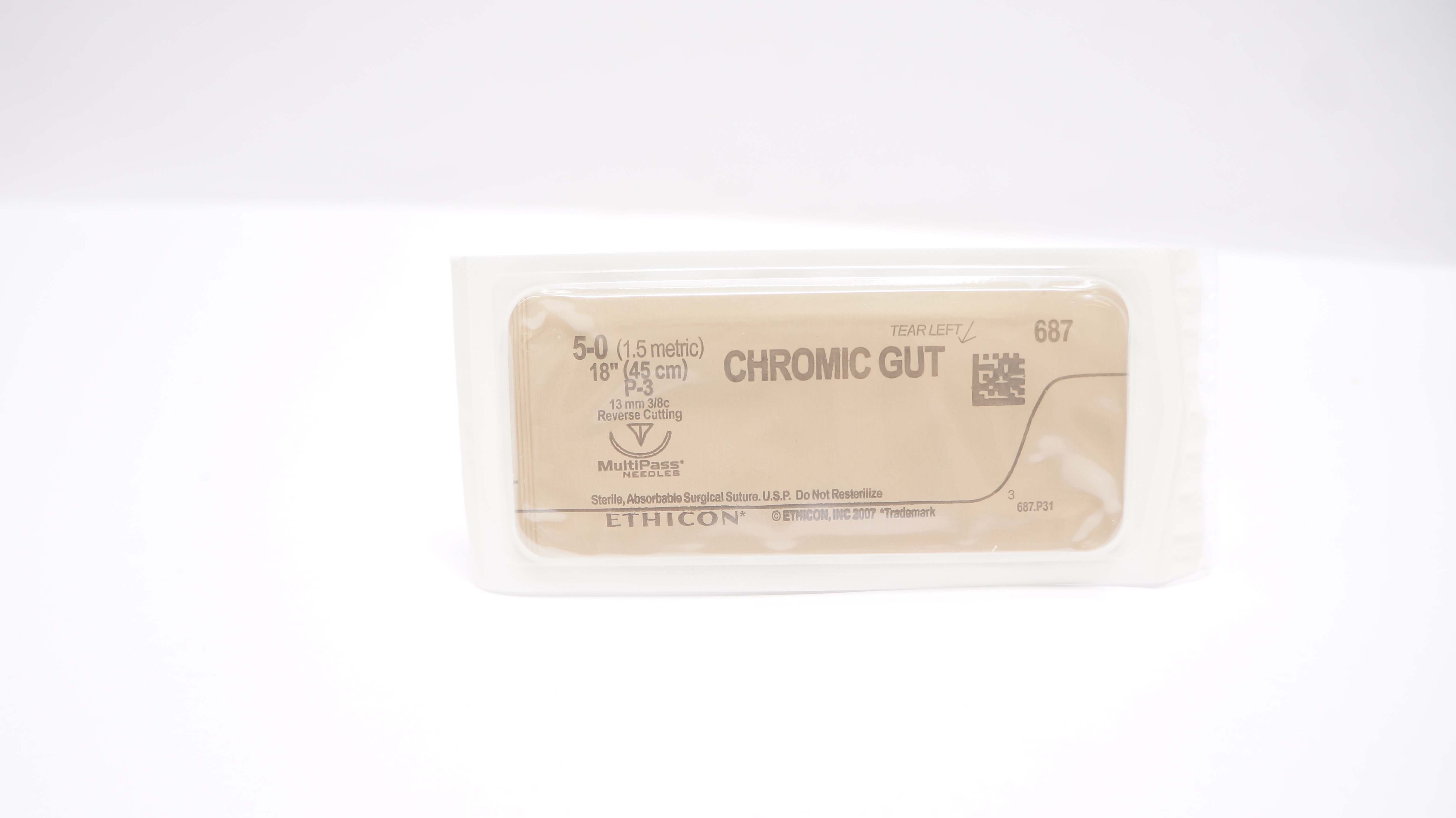 Ethicon 687 5-0 CHROMIC GUT  P-3, 13mm 3/8c Reverse Cutting, 18inch (x)