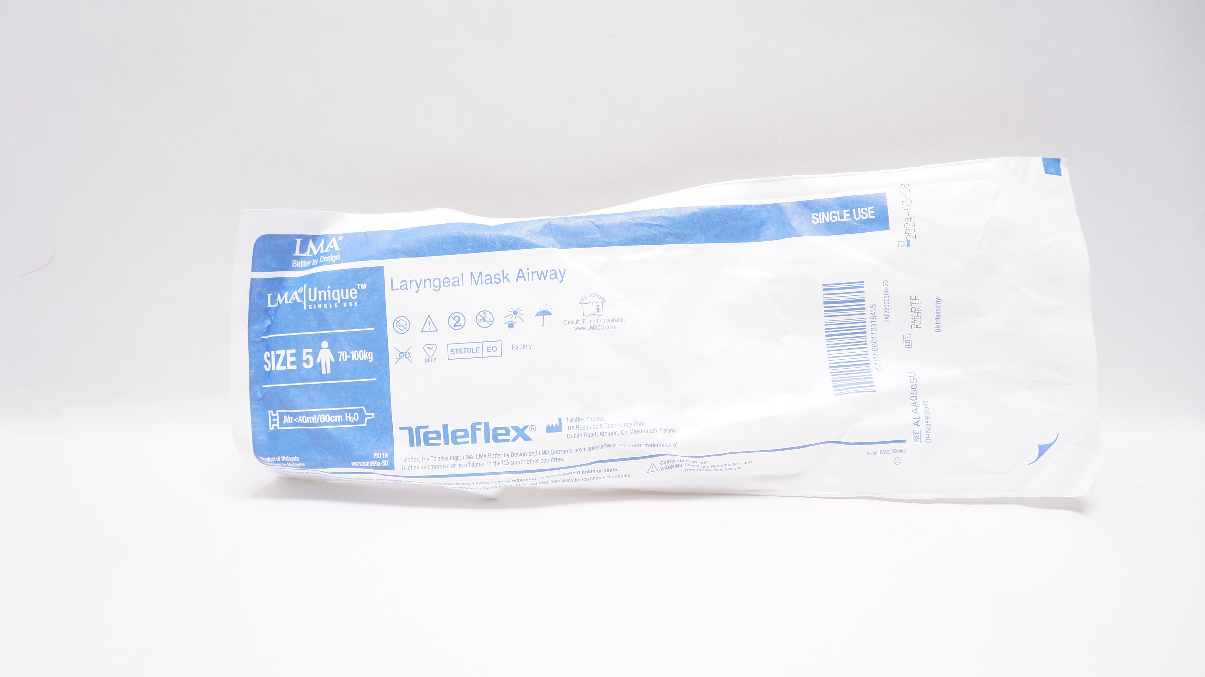 Teleflex ALAA050SU LMA Unique Laryngeal Mask Airway Size 5 70-100kg