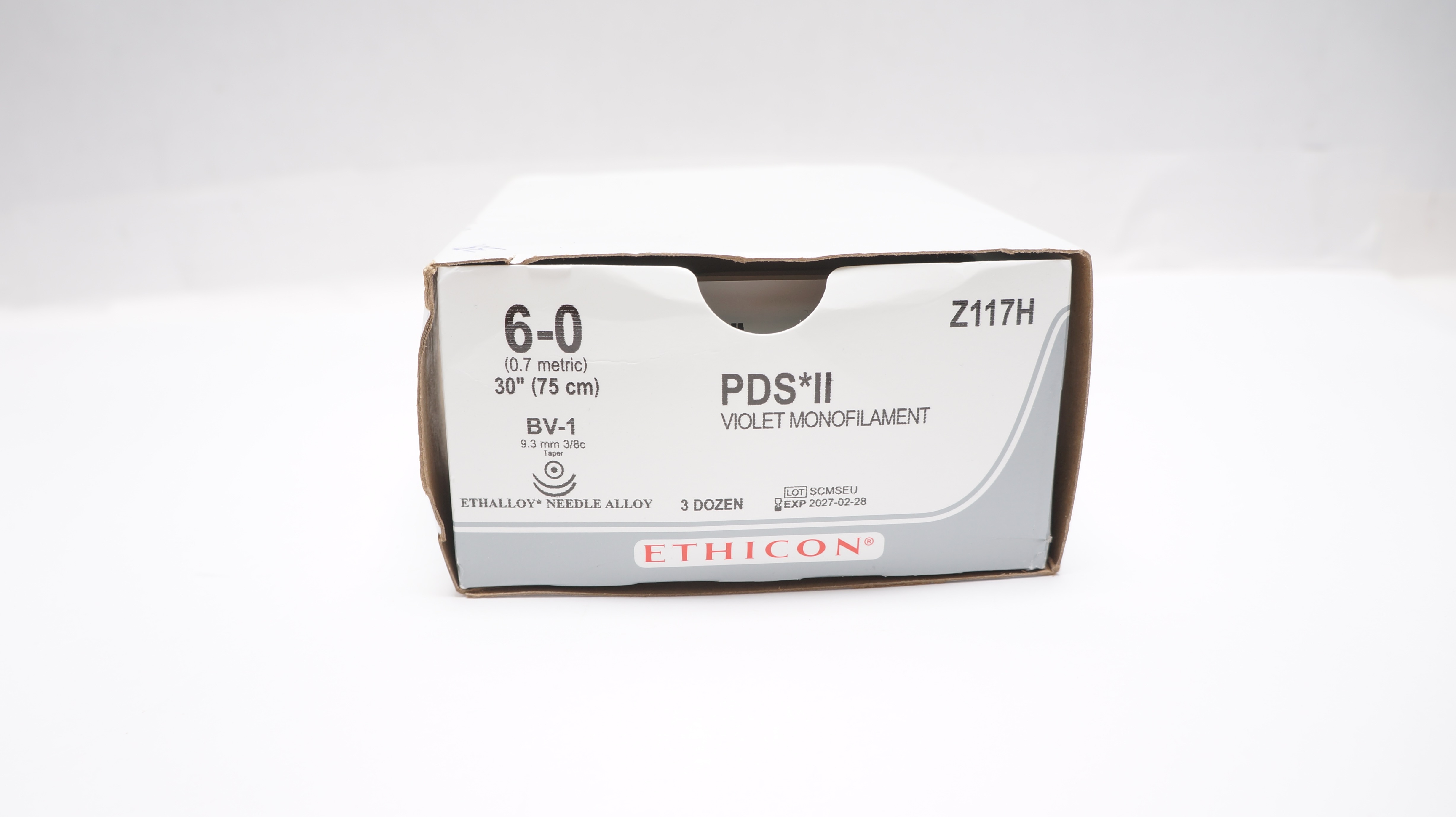 Ethicon Z117H 6-0 PDS II Stre BV-1 9.3mm 3/8c Taper 30inch - Box of 33