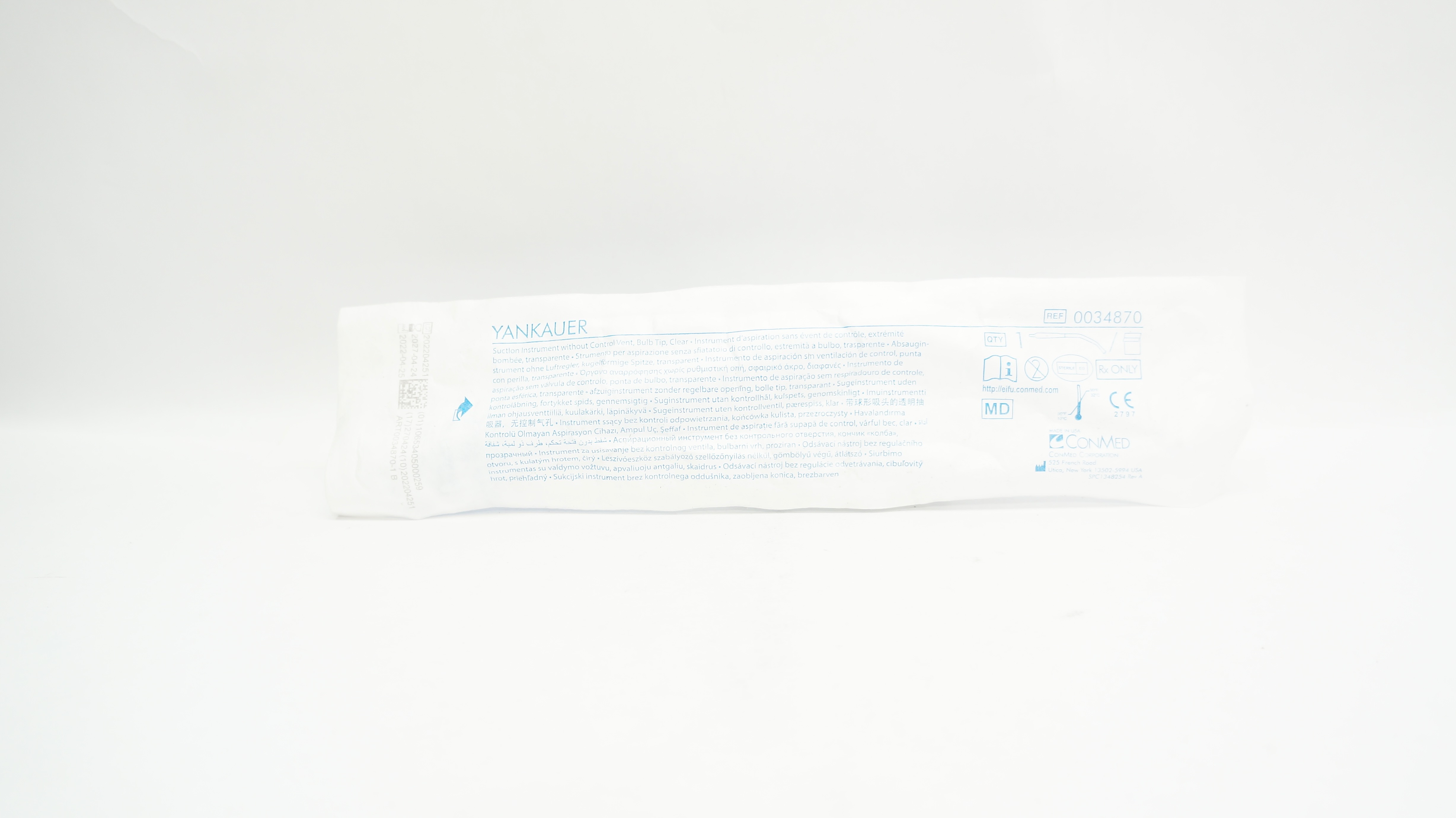 Conmed 0034870 Yankauer Suction Instrument without Control Vent, Bulb Tip, Clear