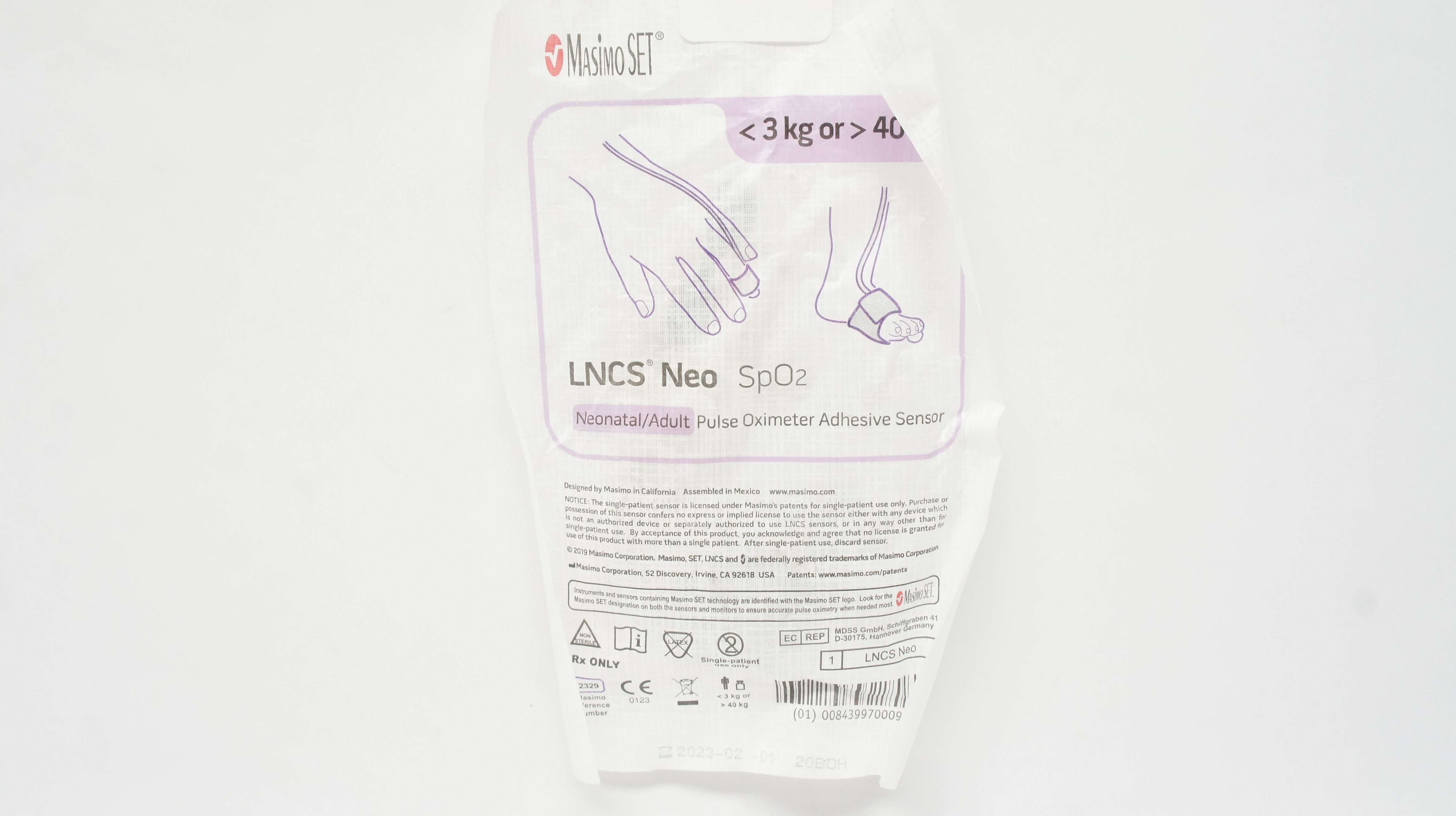 MasimoSet 2329 Neonatal/Adult Pulse Oximeter Adhesive Sensor < 3kg or > 40kg