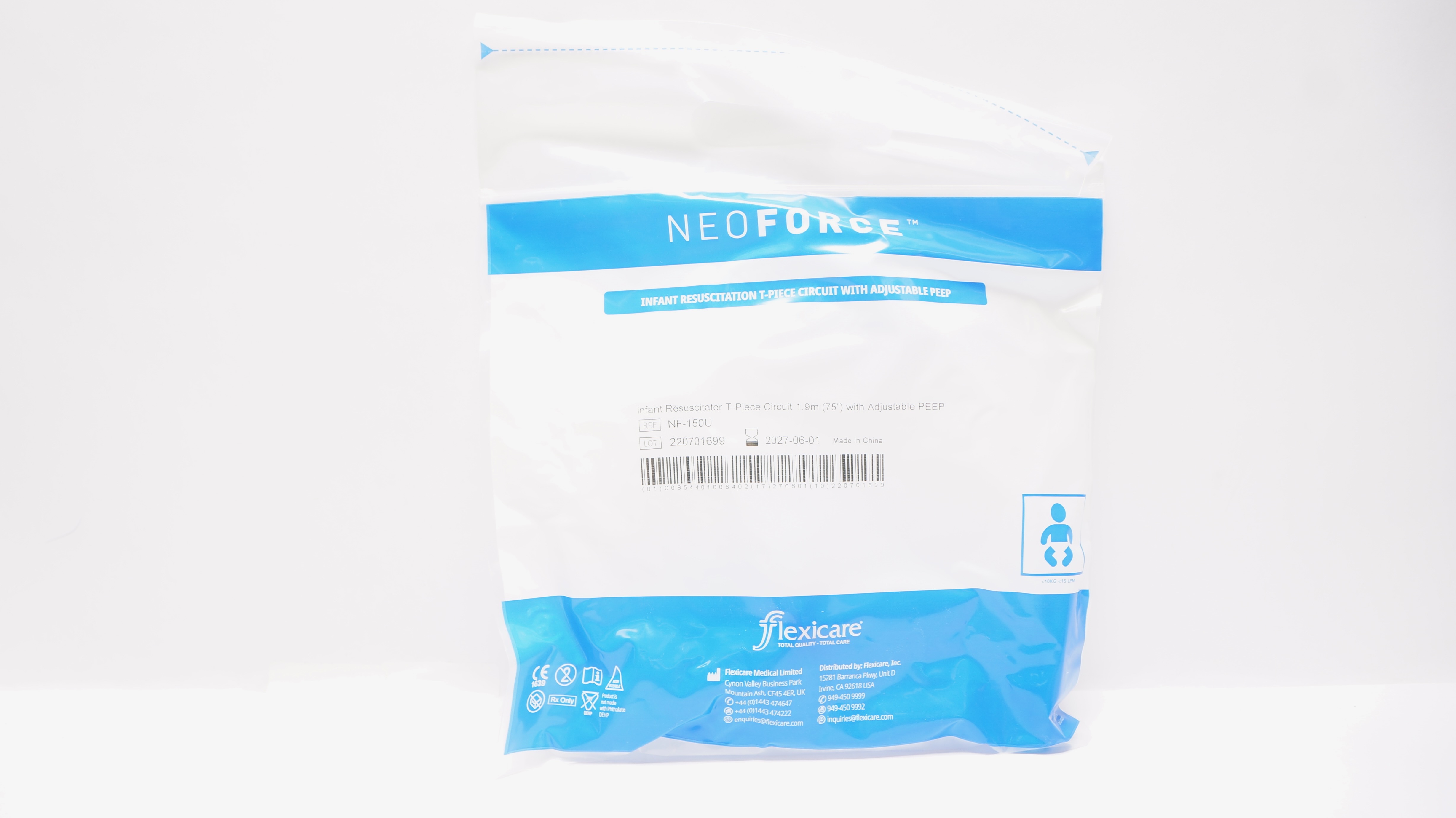 Flexicare Medical NF-150U Neoforce Infant Resuscitator T-Piece Circuit 75inch
