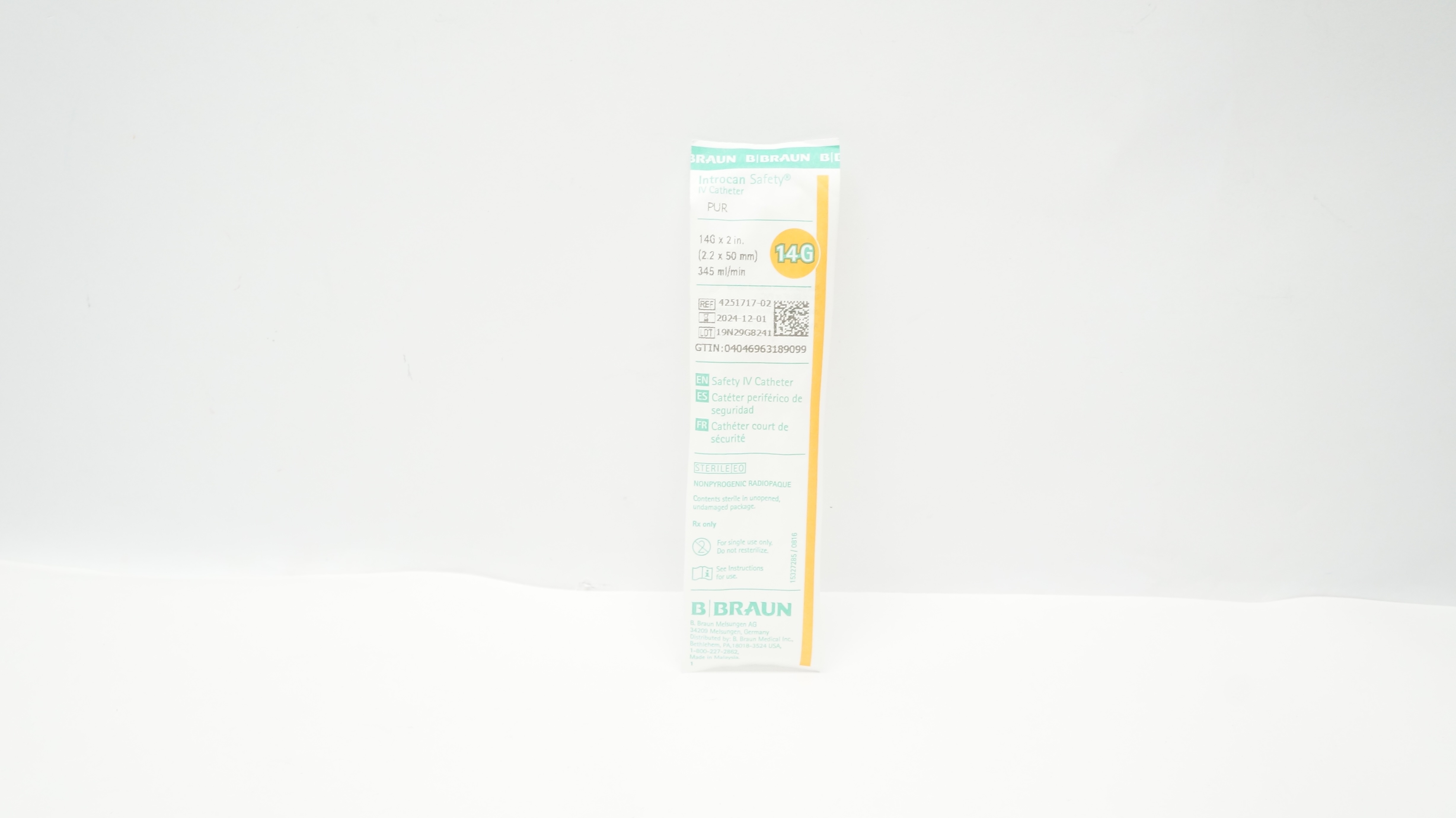 Braun 4251717-02 Introcan Safety IV Cath. 14G x 2inch