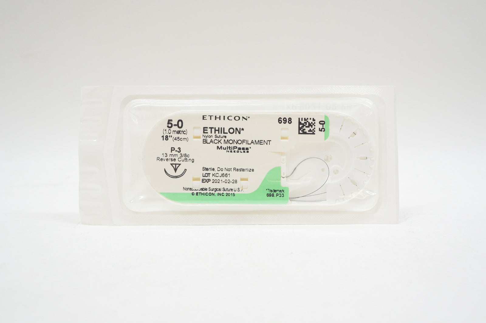 Ethicon 698 5-0 ETHILON, P-3, 13mm 3/8c Reverse Cutting, 18inch - Lot of 6