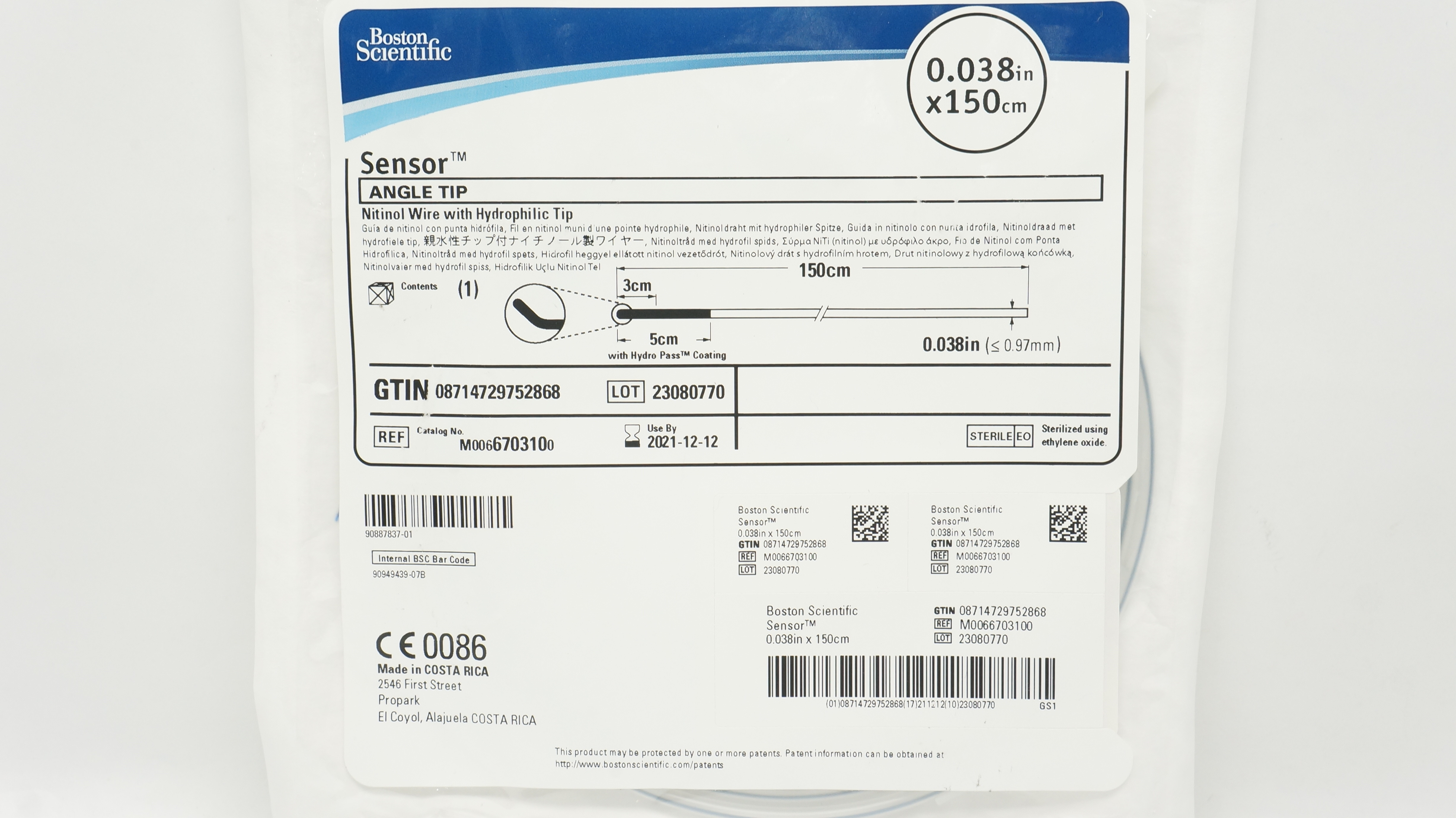 Boston Scientific M0066703100 Sensor Nitinol Wire Angle Tip 0.038inch x 150cm(x)