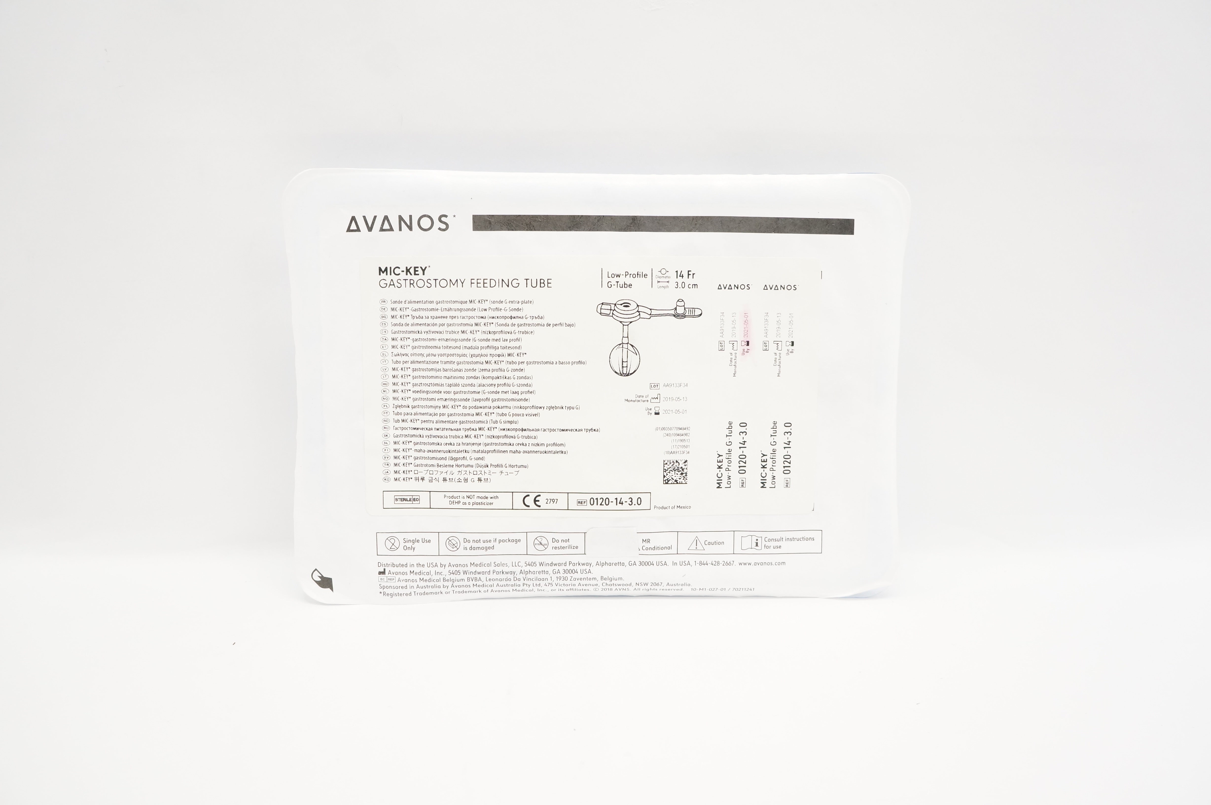 Avanos 0120-14-3.0 Gastrostomy Feeding Tube Kit MIC-Key 14Fr x 3.0cm (x)
