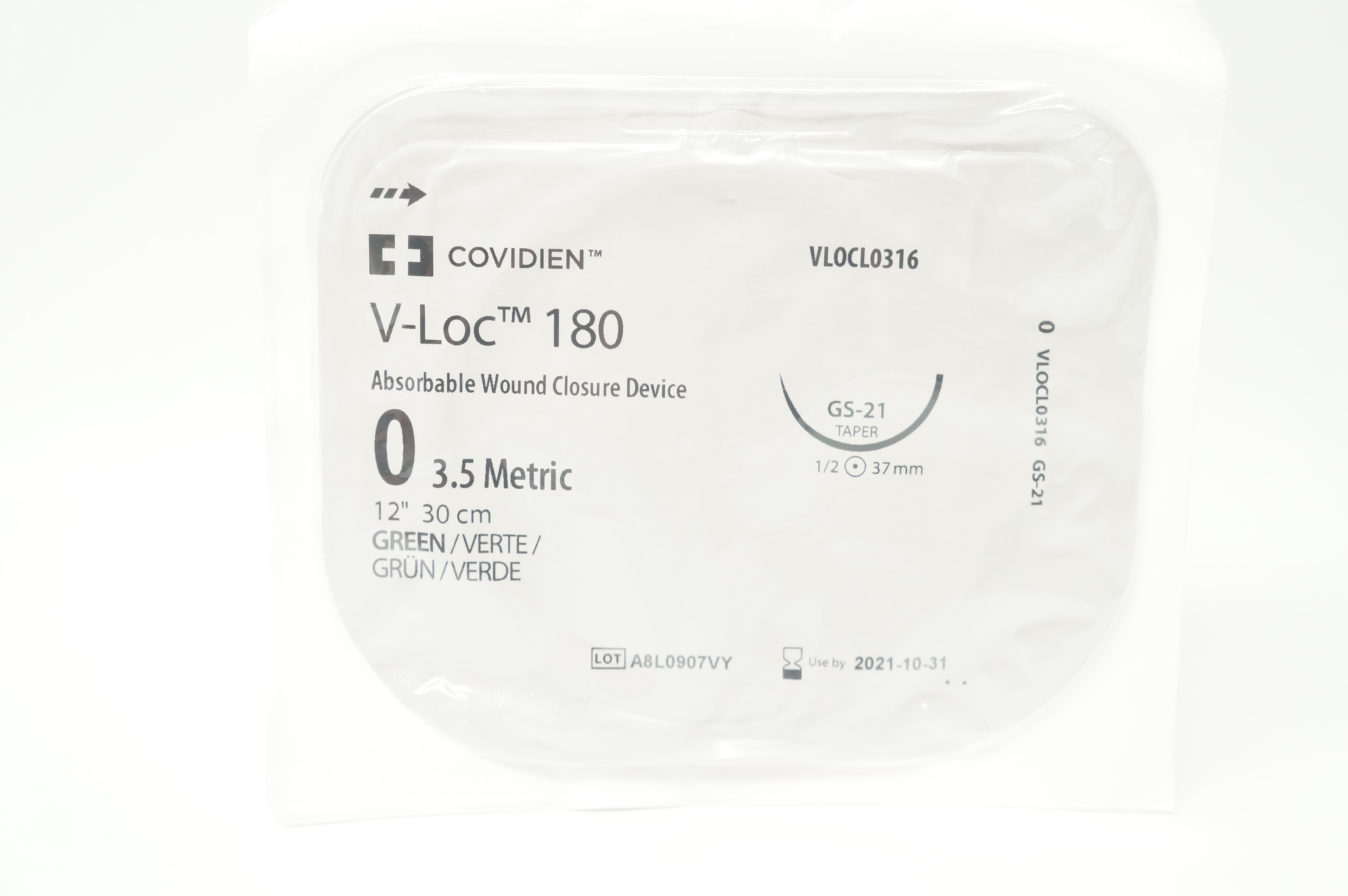 Covidien VLOCL0316 0 V-Loc, GS-21 Taper, 1/2c 37mm, 12inch (x)