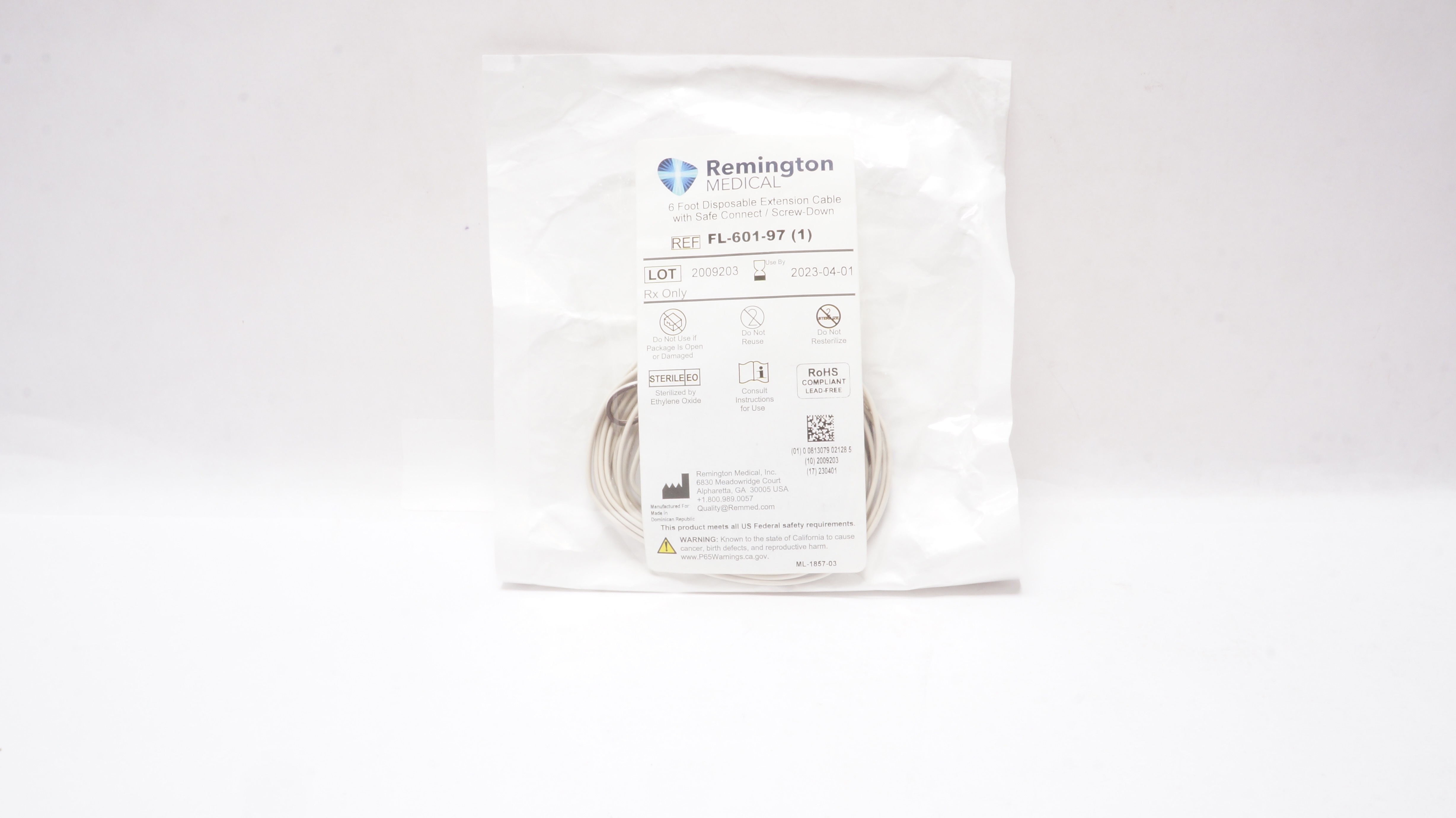 Remington Medical FL-601-97-B 6 Foot Disposable Extension Cable (x)