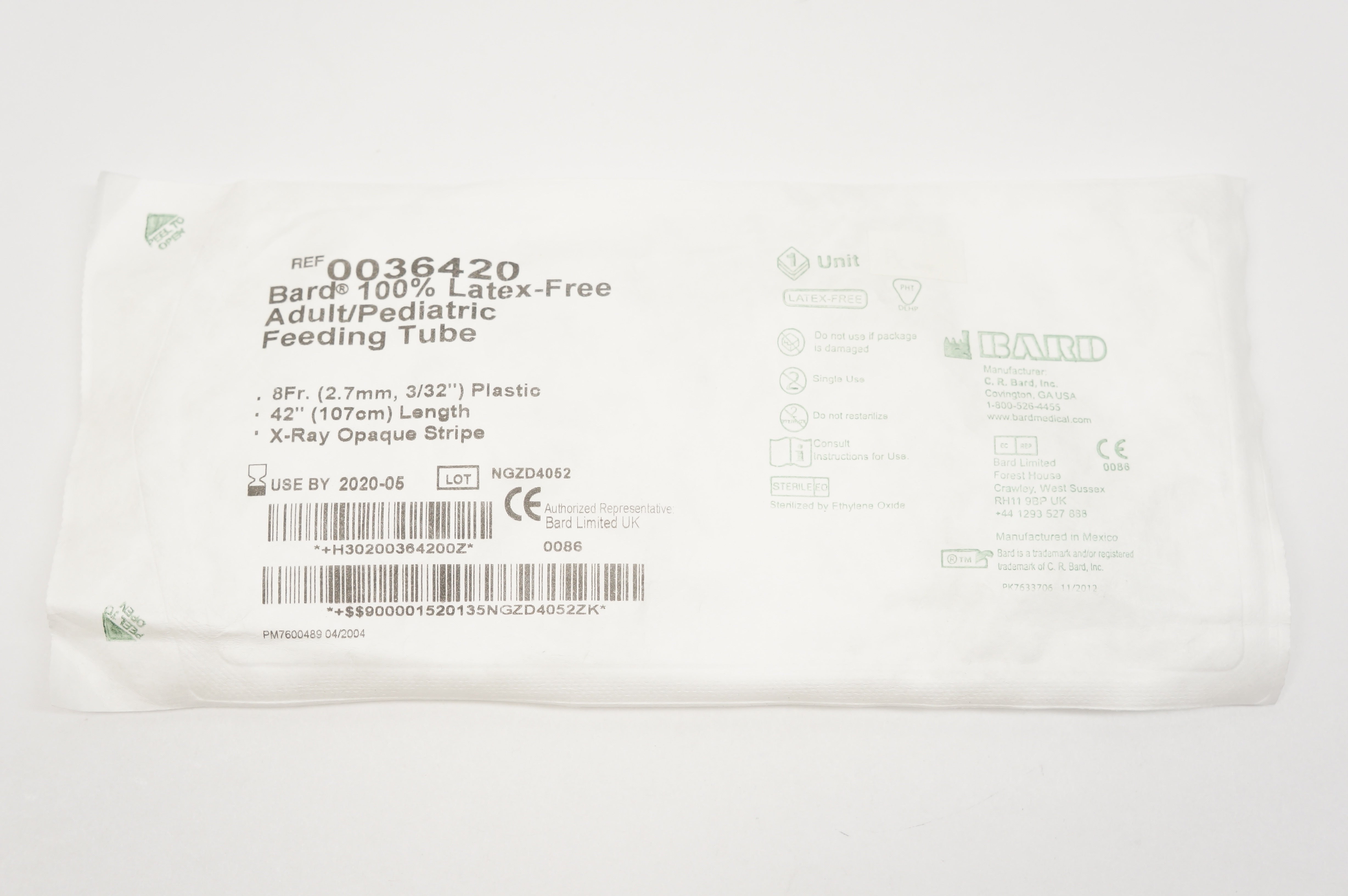 Bard 0036420 Latex-Free Adult/Pediatric Feeding Tube 8Fr. x 42inch(x)