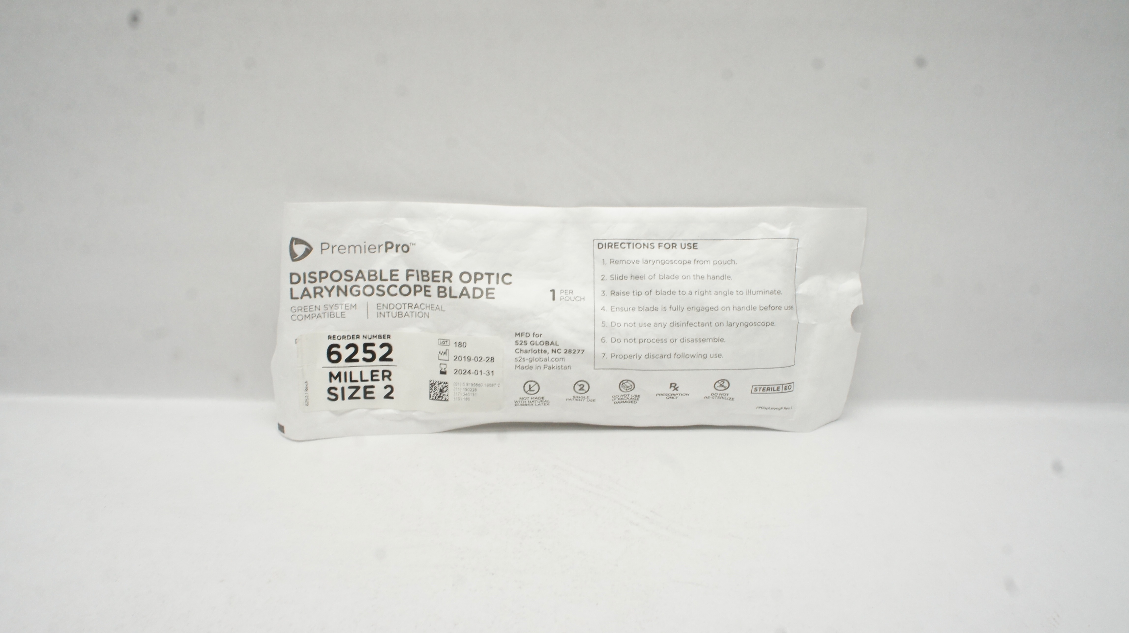 S2S Global 6252 PrmierPro Disposable Fiber Optic Laryngoscope Blade Miller 2 (x)