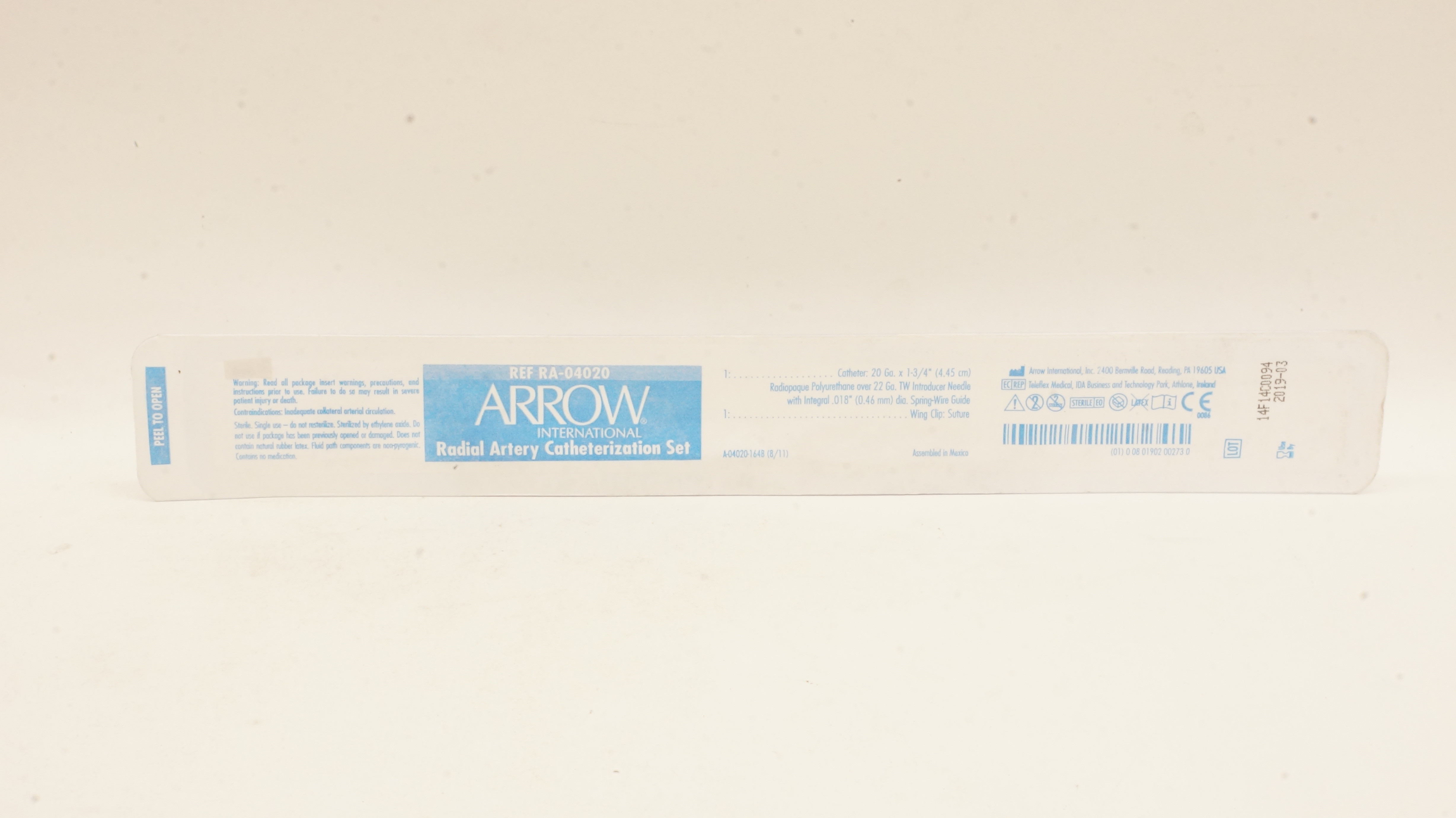 Arrow RA-04020 International Radial Artery Cath. Set 20Ga x 1-3/4 inch (x)