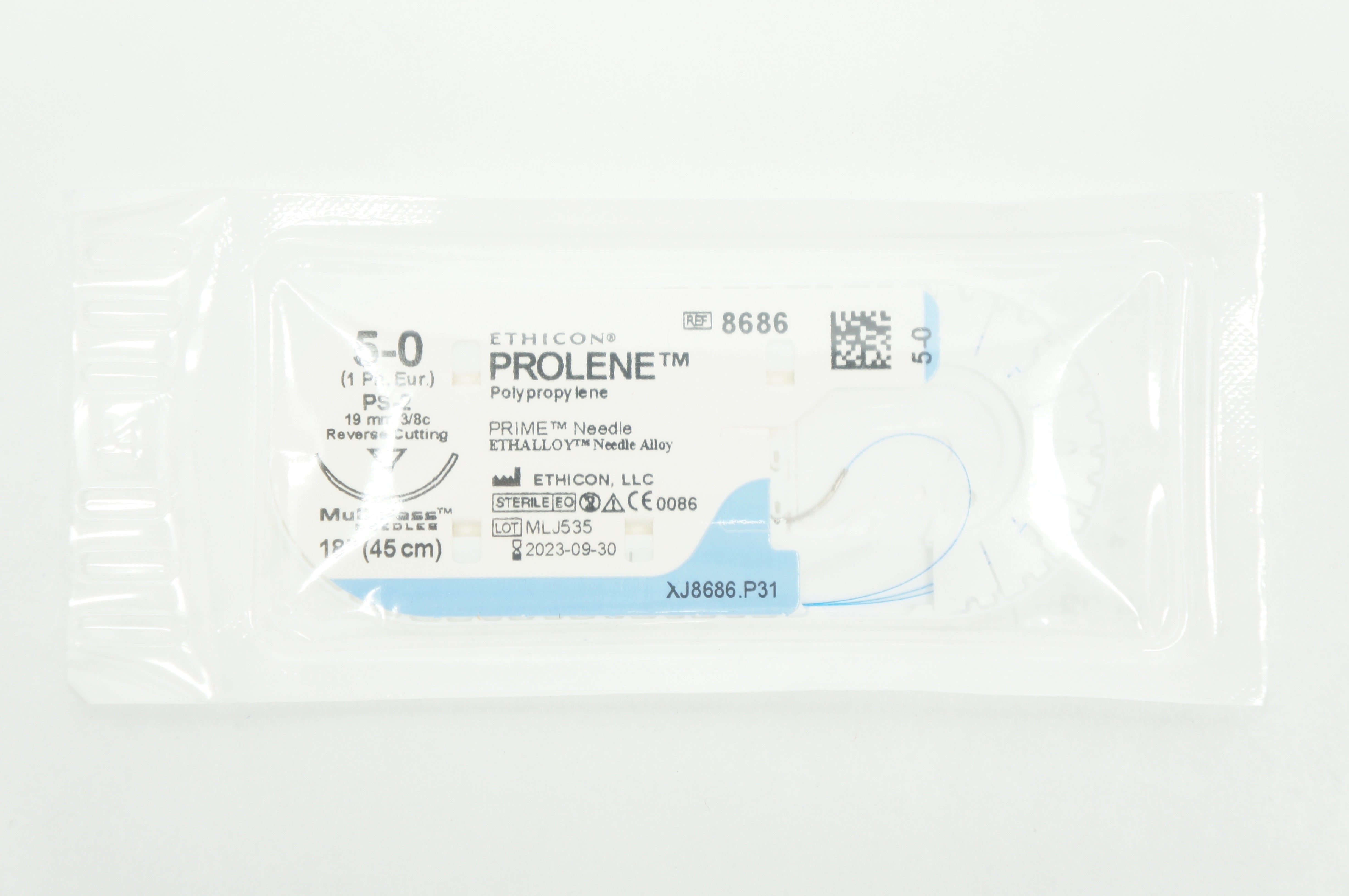 Ethicon 8686 5-0 PROLENE, PS-2 19mm 3/8c Reverse Cutting, 18 inch