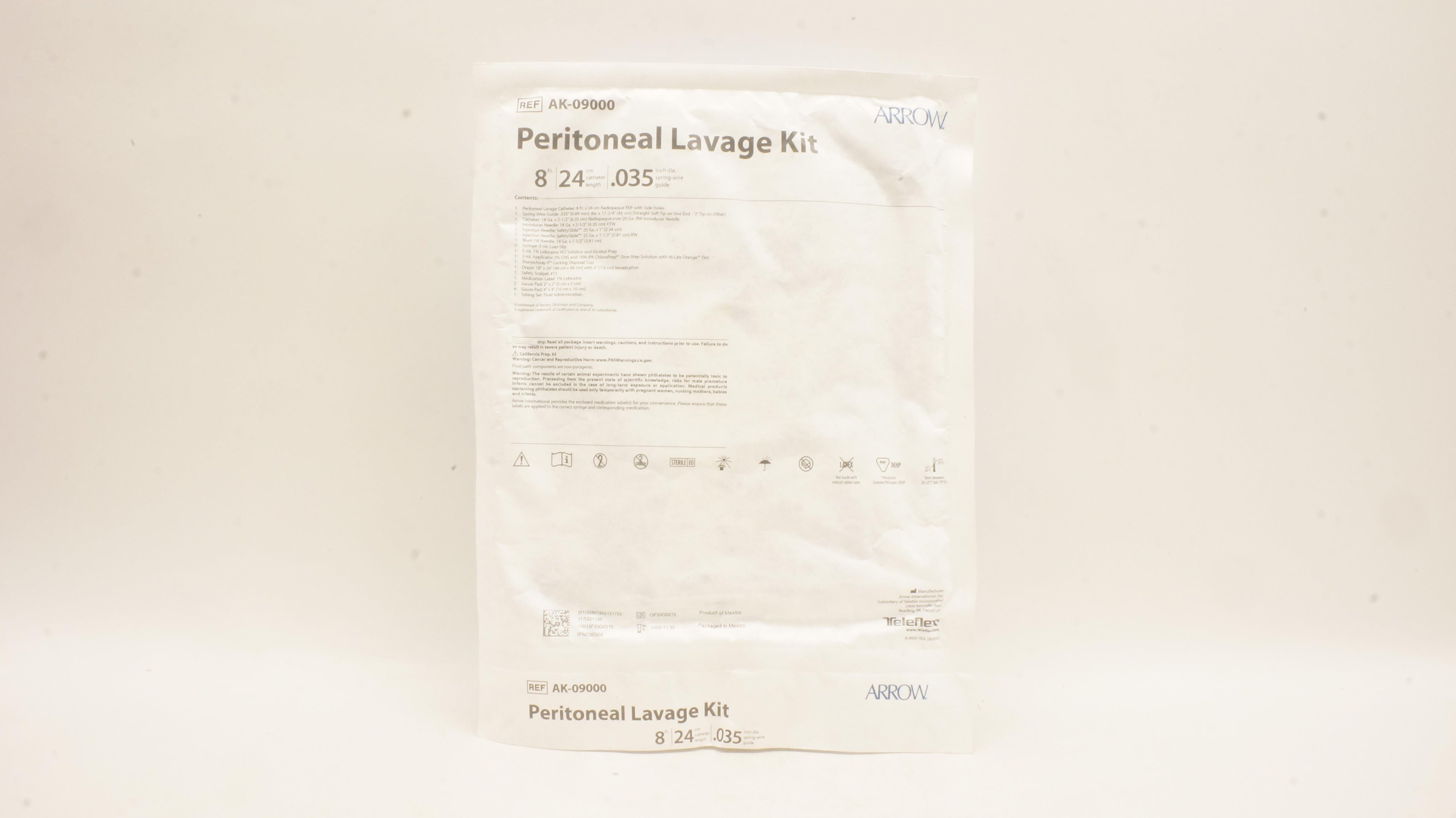 Arrow AK-09000 Peritoneal Lavage Kit 8Fr. x 24cm x 0.35inch (x)