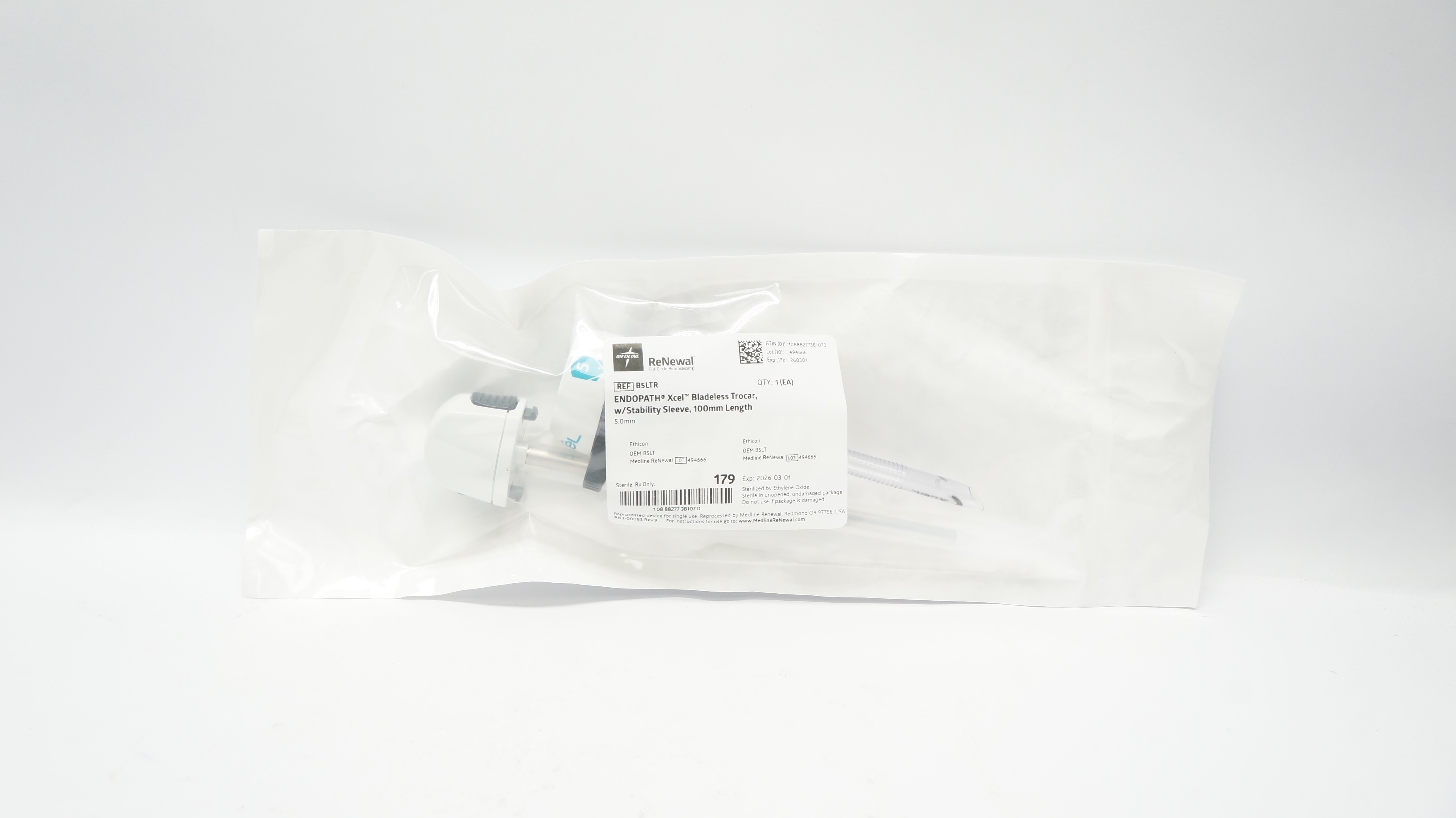 Medline B5LTR Endopath Xcel Bladeless Trocar W/Stability Sleeve,100m Length