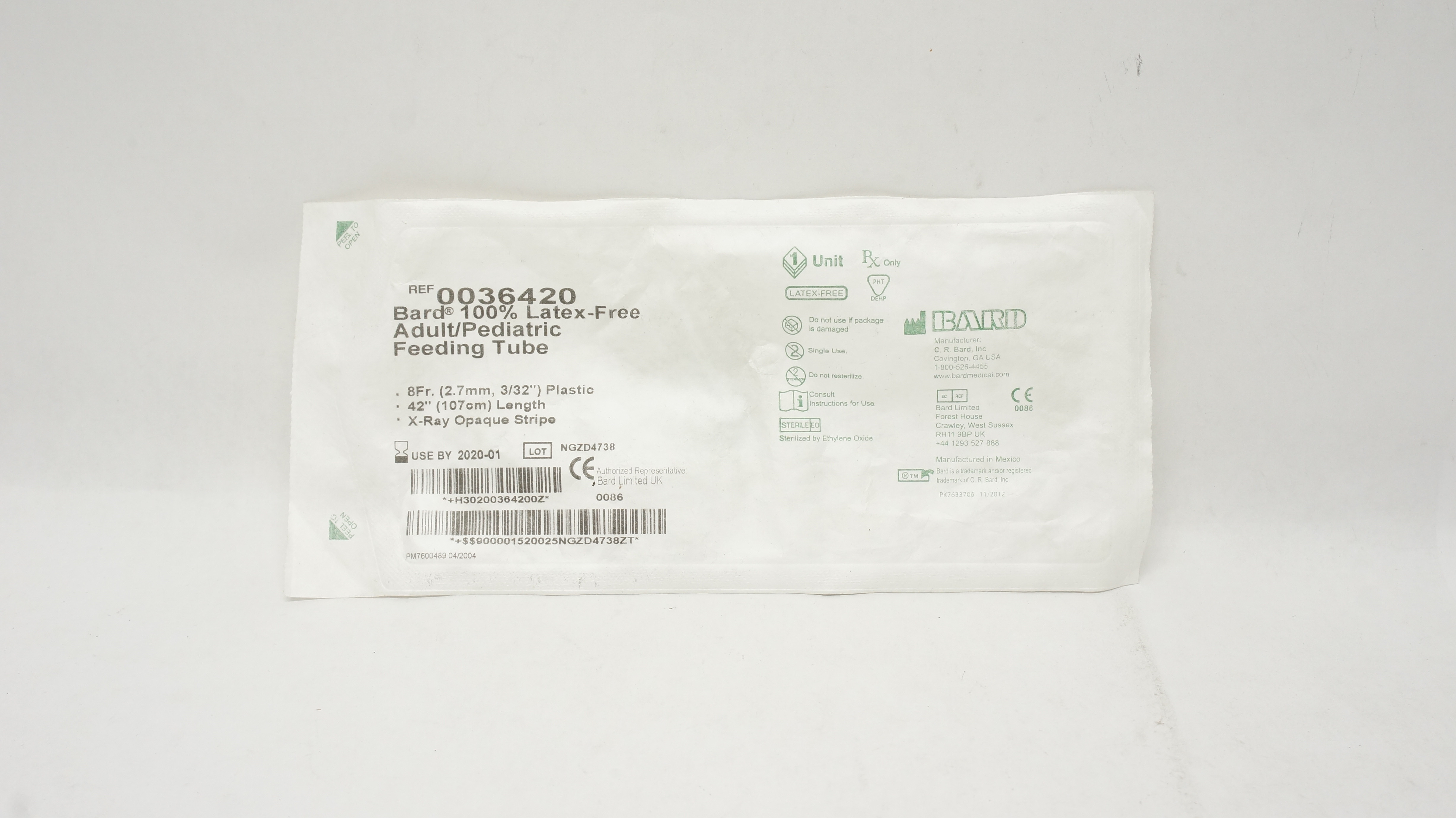 Bard 0036420 Latex-Free Adult/Pediatric Feeding Tube 8Fr. x 42inch (x)