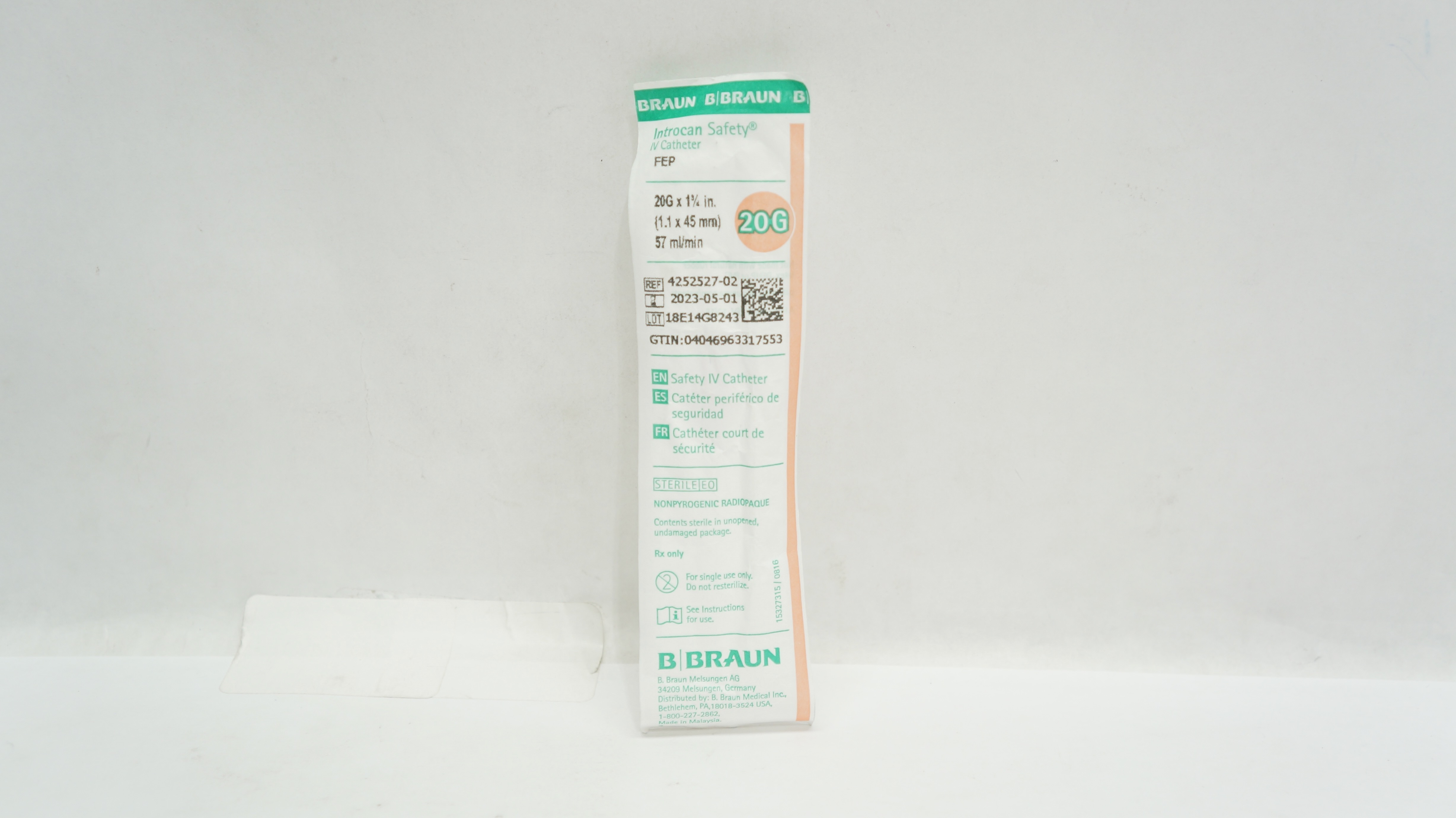 Braun 4252527-02 Introcan Safety IV Cath. 20G x 1-1/3inch 57mL/min (x)