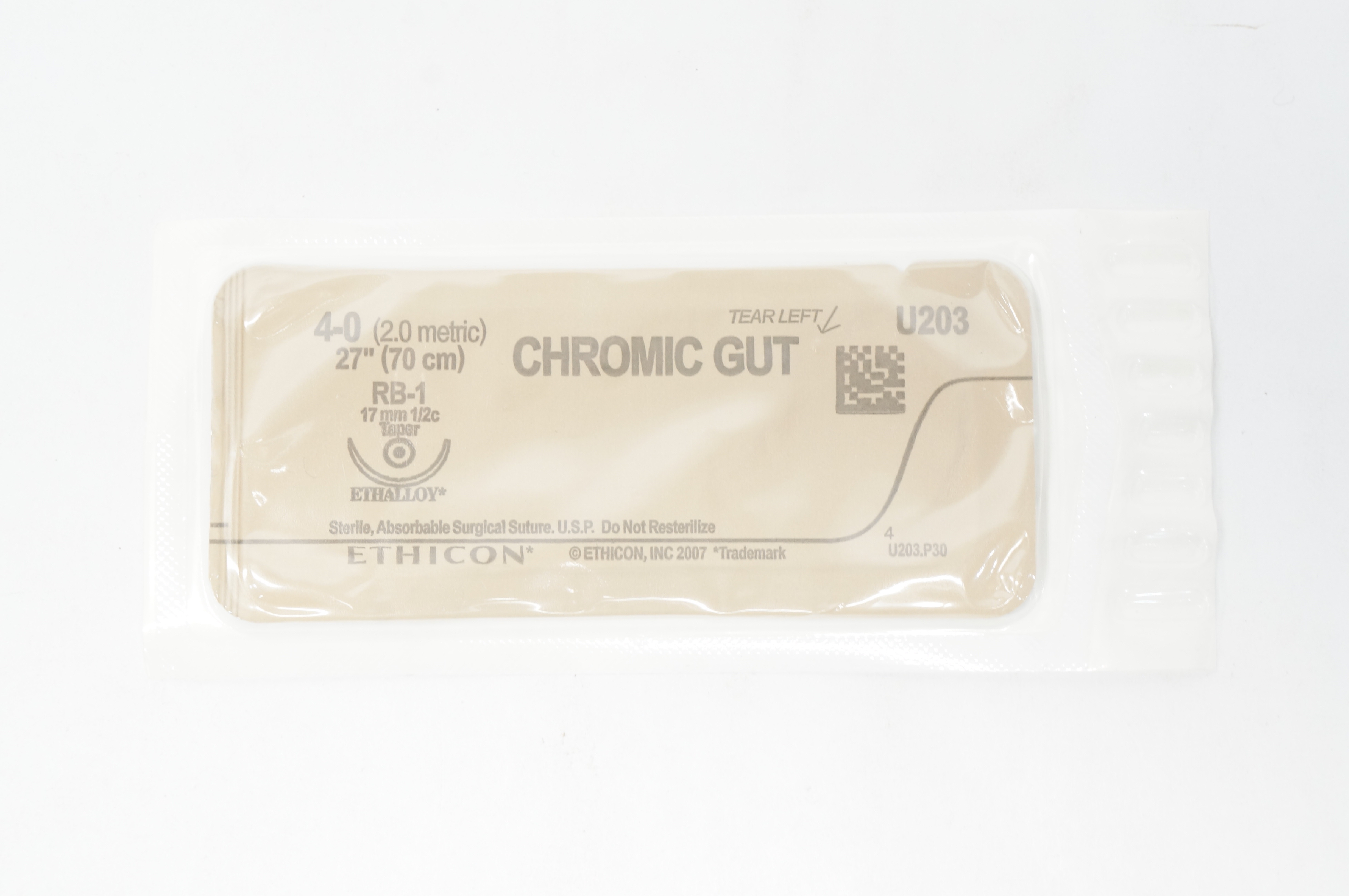 Ethicon U203 4-0 CHROMIC GUT RB-1 17mm 1/2c Taper 27inch