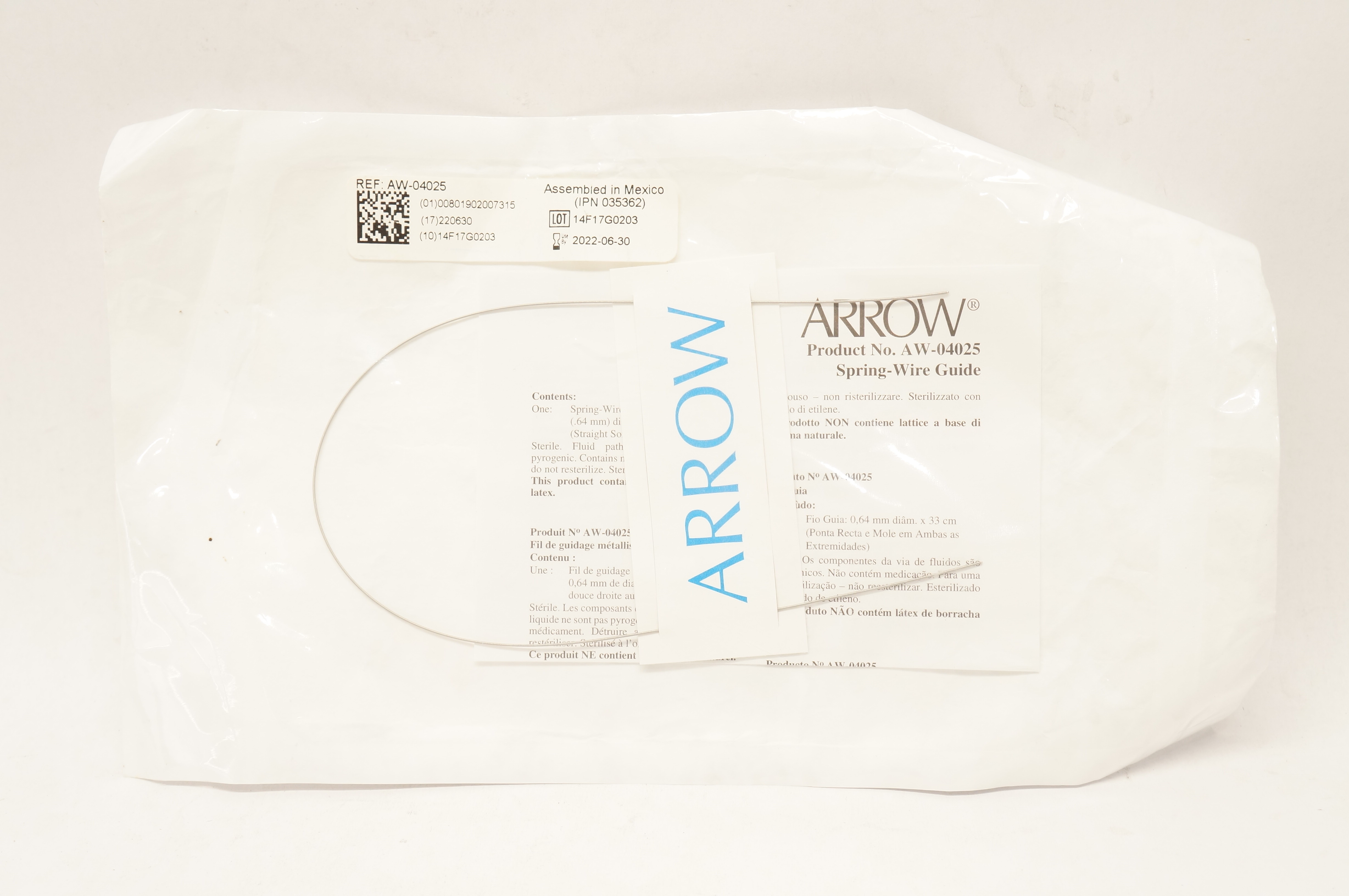 Arrow AW-04025 Spring-Wire Guide Straight Soft Tip .025inch x 13-1/8inch